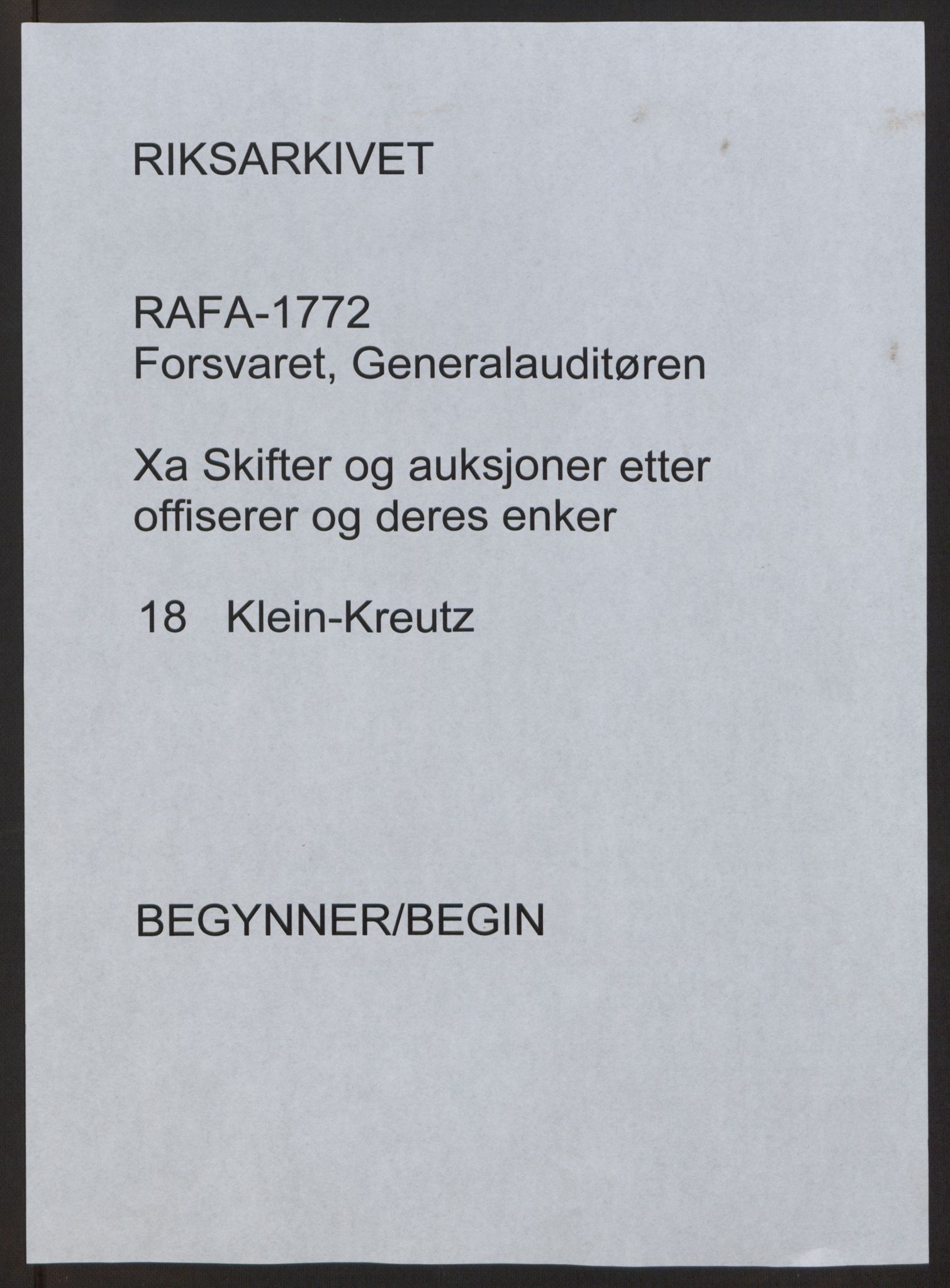 Forsvaret, Generalauditøren, RA/RAFA-1772/F/Fj/Fja/L0018a: --, 1733-1823, p. 1