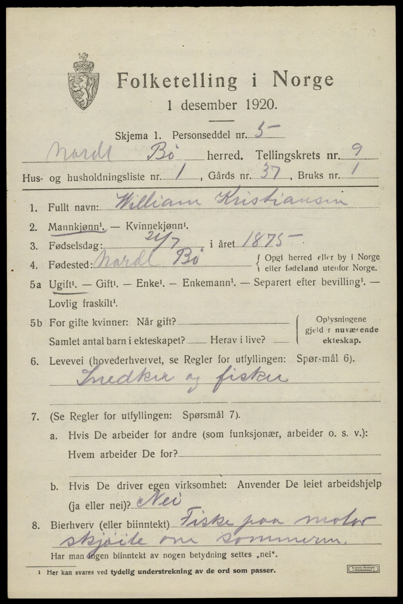 SAT, 1920 census for Bø, 1920, p. 7282