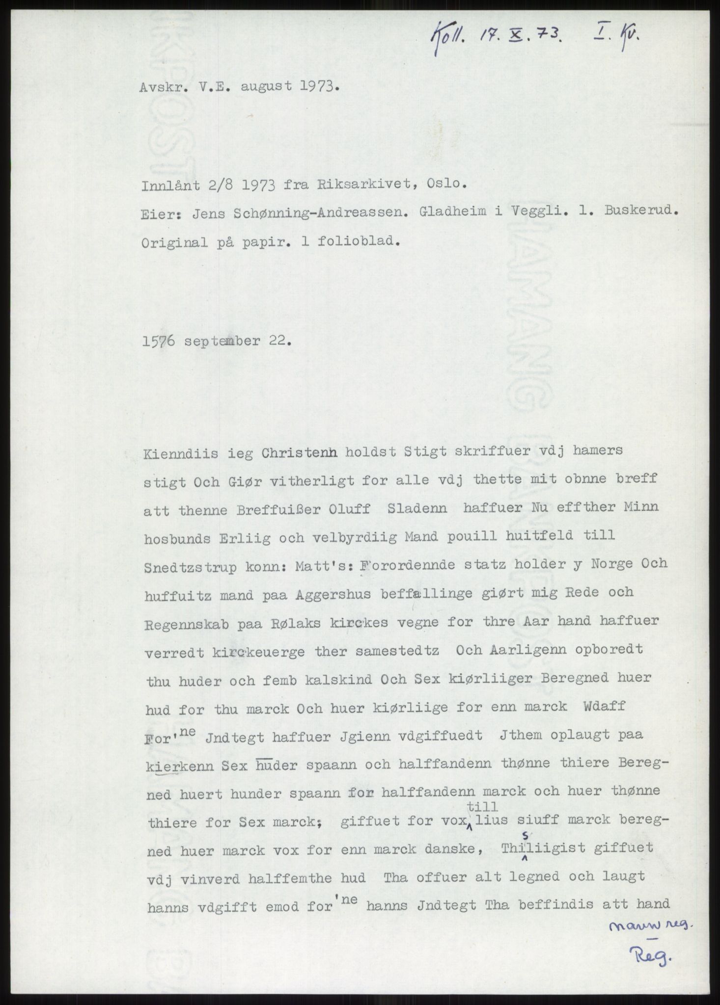 Samlinger til kildeutgivelse, Diplomavskriftsamlingen, AV/RA-EA-4053/H/Ha, p. 75