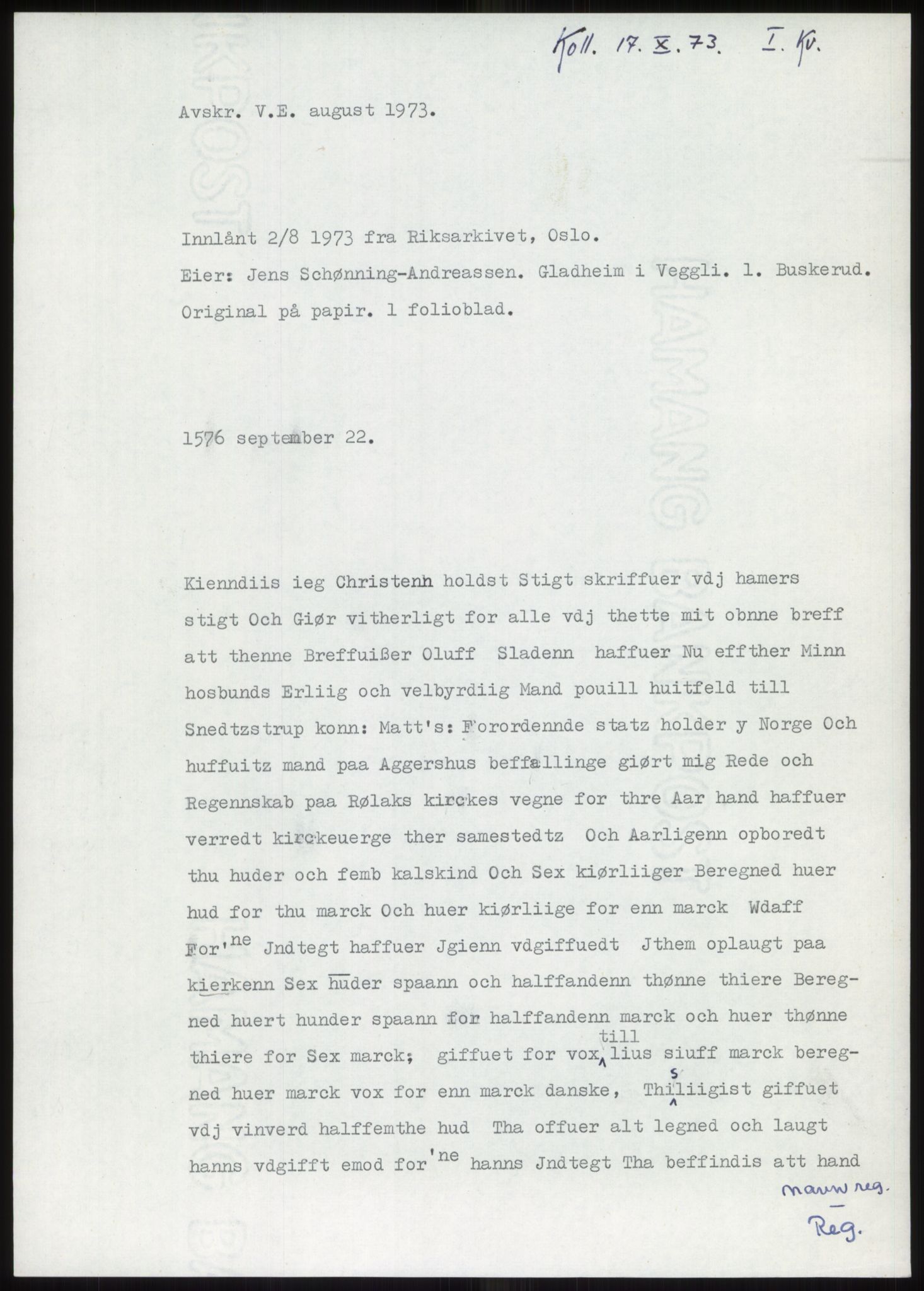 Samlinger til kildeutgivelse, Diplomavskriftsamlingen, RA/EA-4053/H/Ha, p. 75