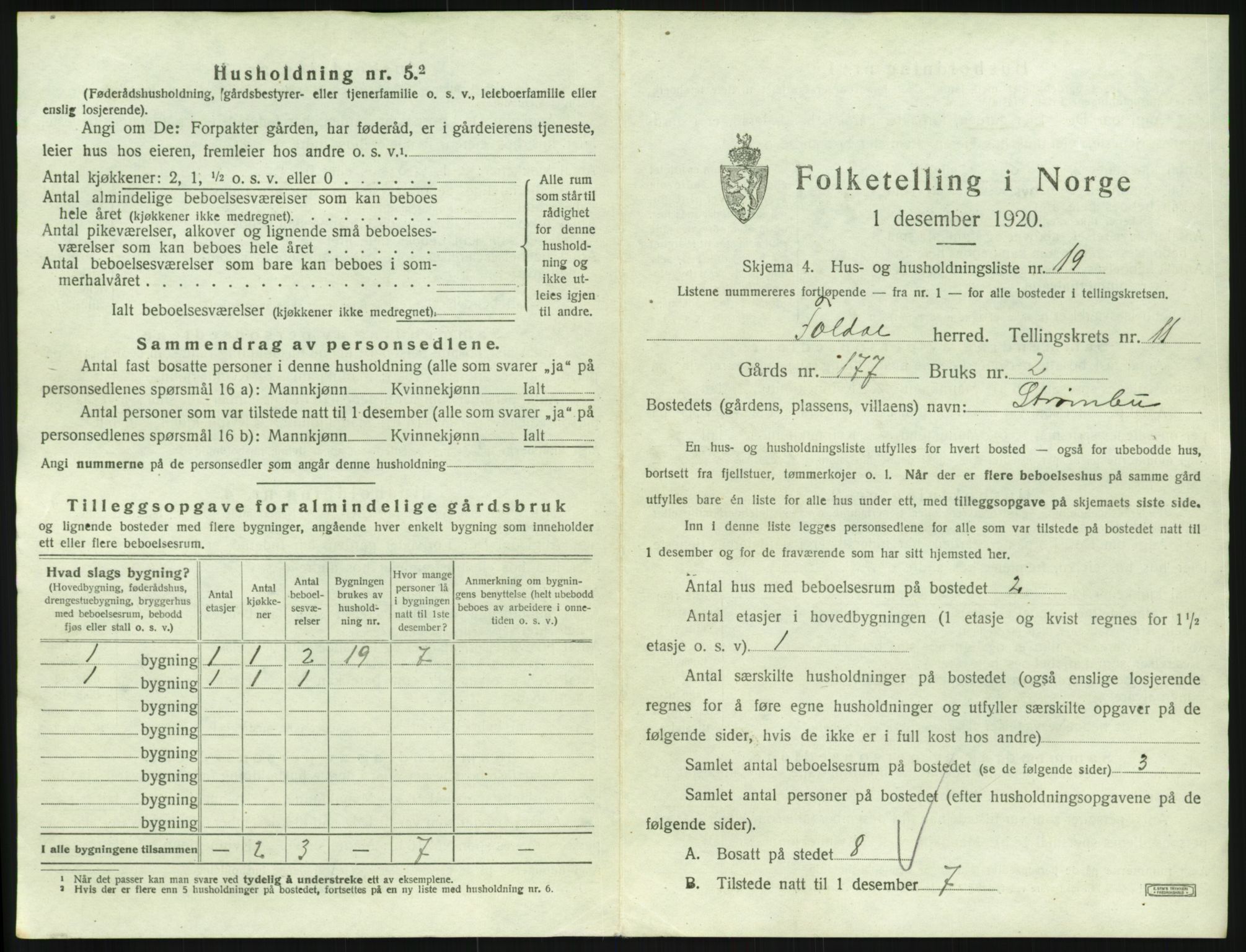 SAH, 1920 census for Folldal, 1920, p. 833