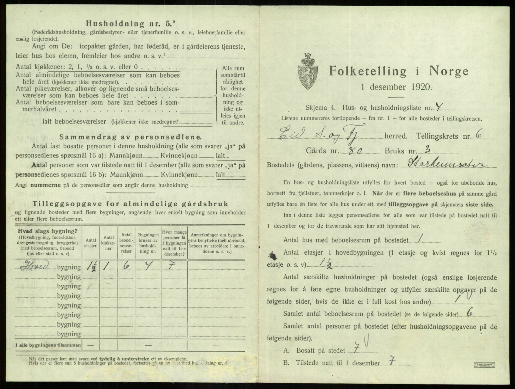 SAB, 1920 census for Eid, 1920, p. 326