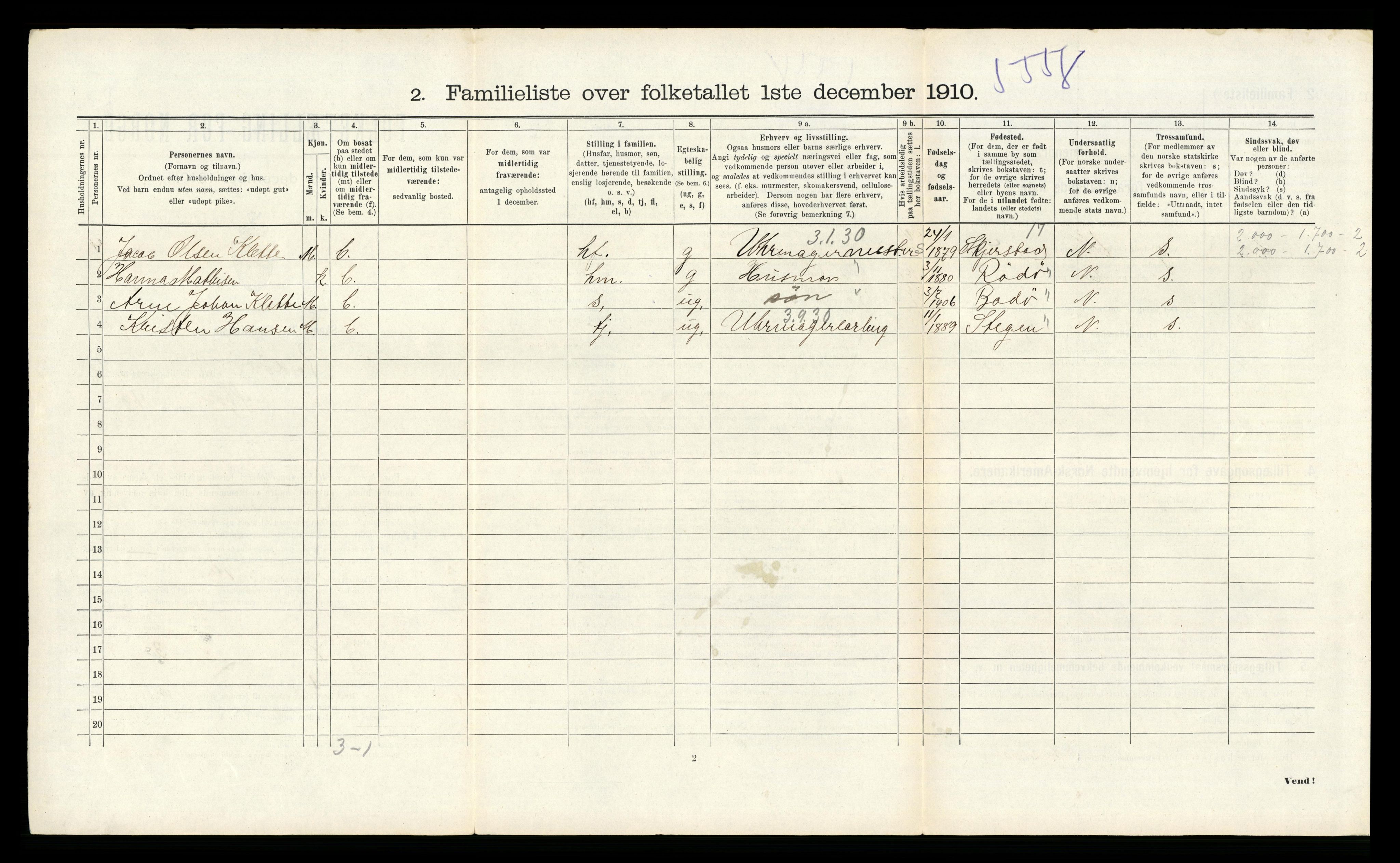 RA, 1910 census for Bodø, 1910, p. 326