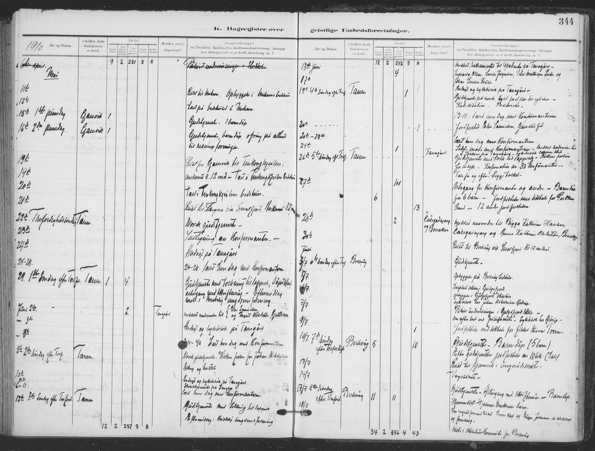 Tana sokneprestkontor, AV/SATØ-S-1334/H/Ha/L0007kirke: Parish register (official) no. 7, 1904-1918, p. 344