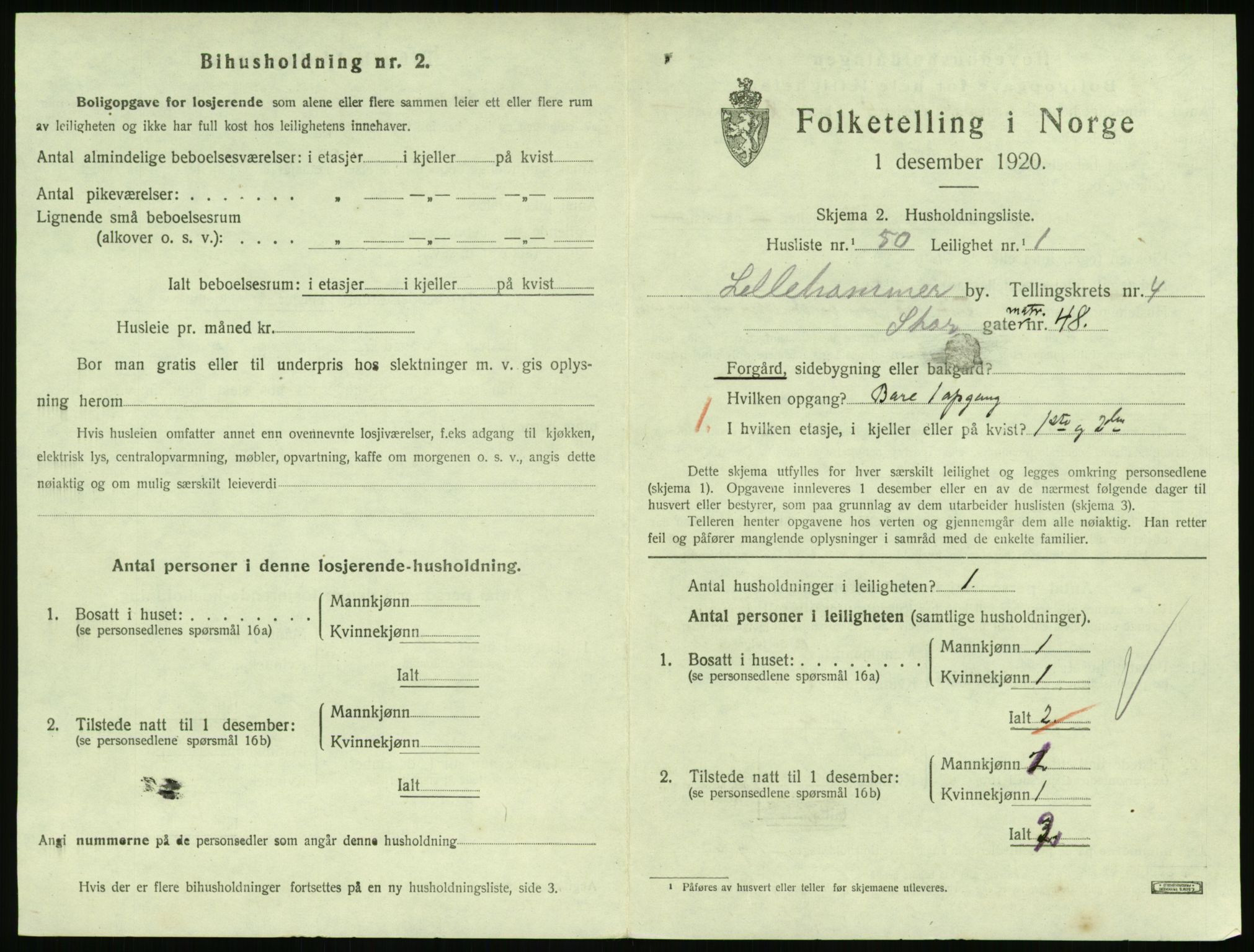 SAH, 1920 census for Lillehammer, 1920, p. 2146