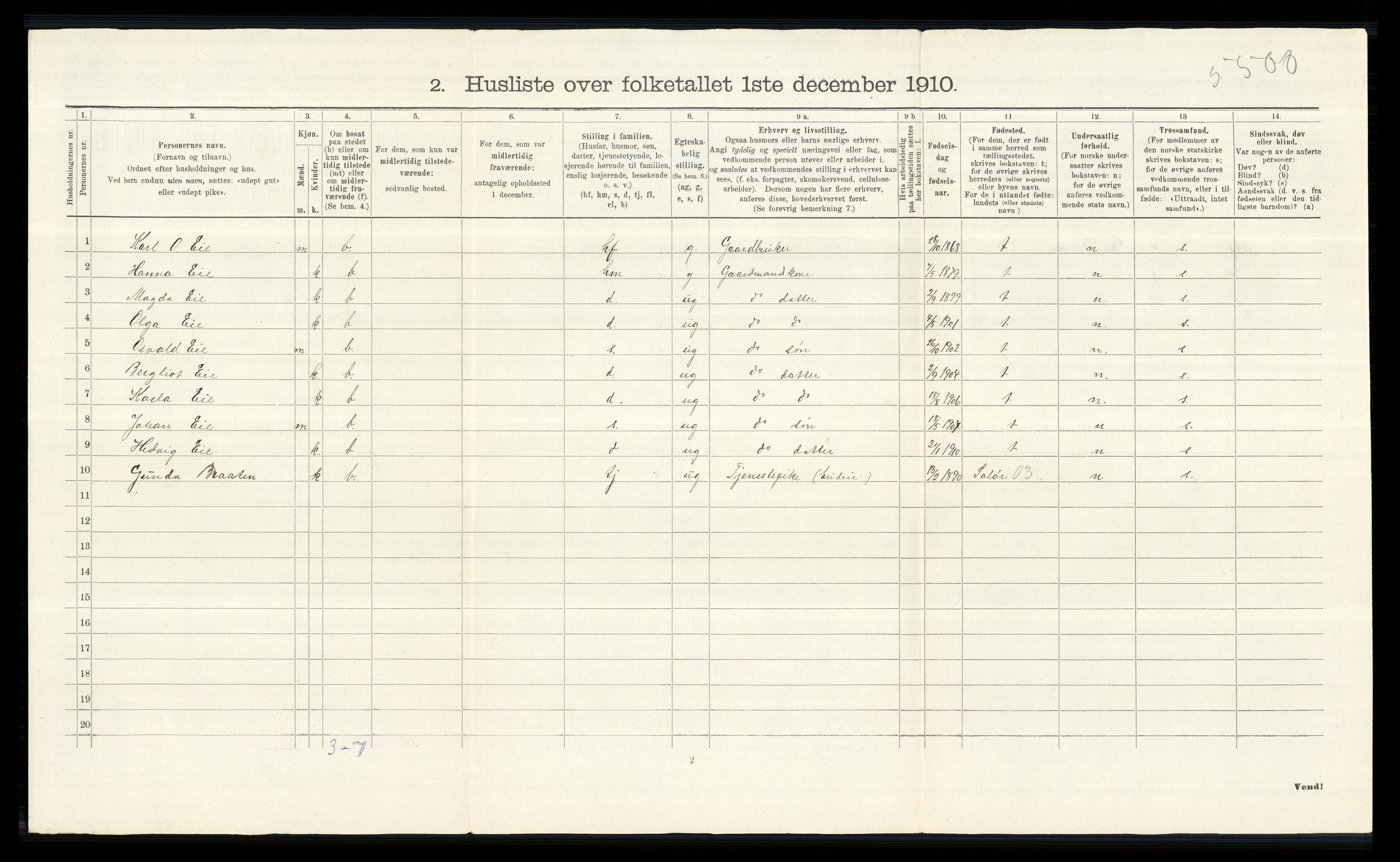 RA, 1910 census for Nes, 1910, p. 1669