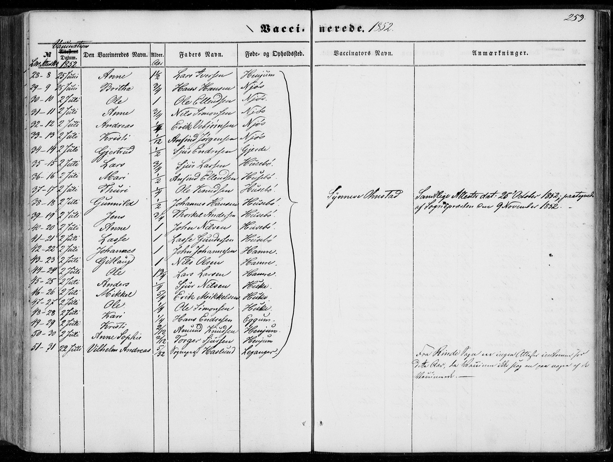 Leikanger sokneprestembete, AV/SAB-A-81001/H/Haa/Haaa/L0008: Parish register (official) no. A 8, 1852-1868, p. 253