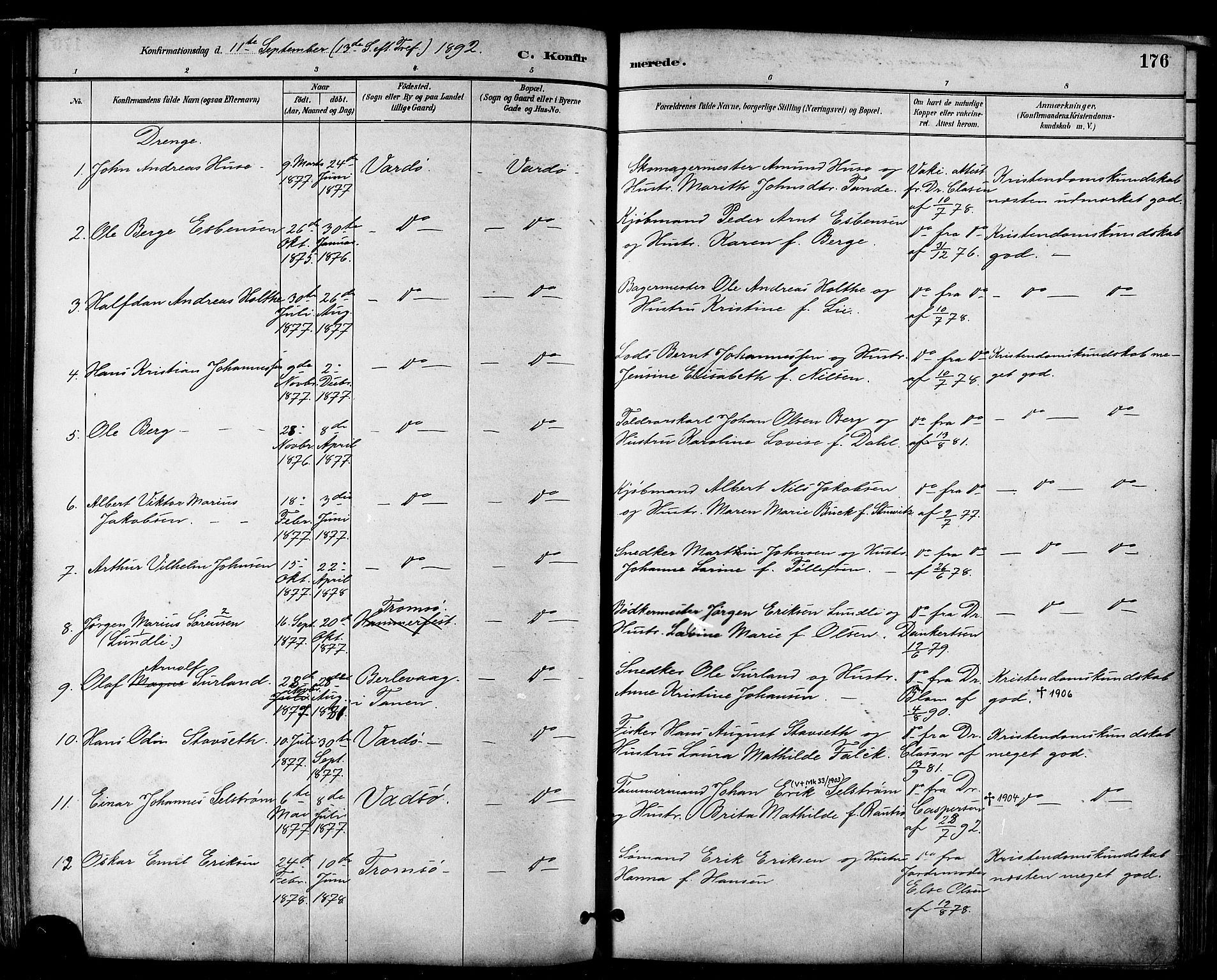Vardø sokneprestkontor, SATØ/S-1332/H/Ha/L0007kirke: Parish register (official) no. 7, 1886-1897, p. 176