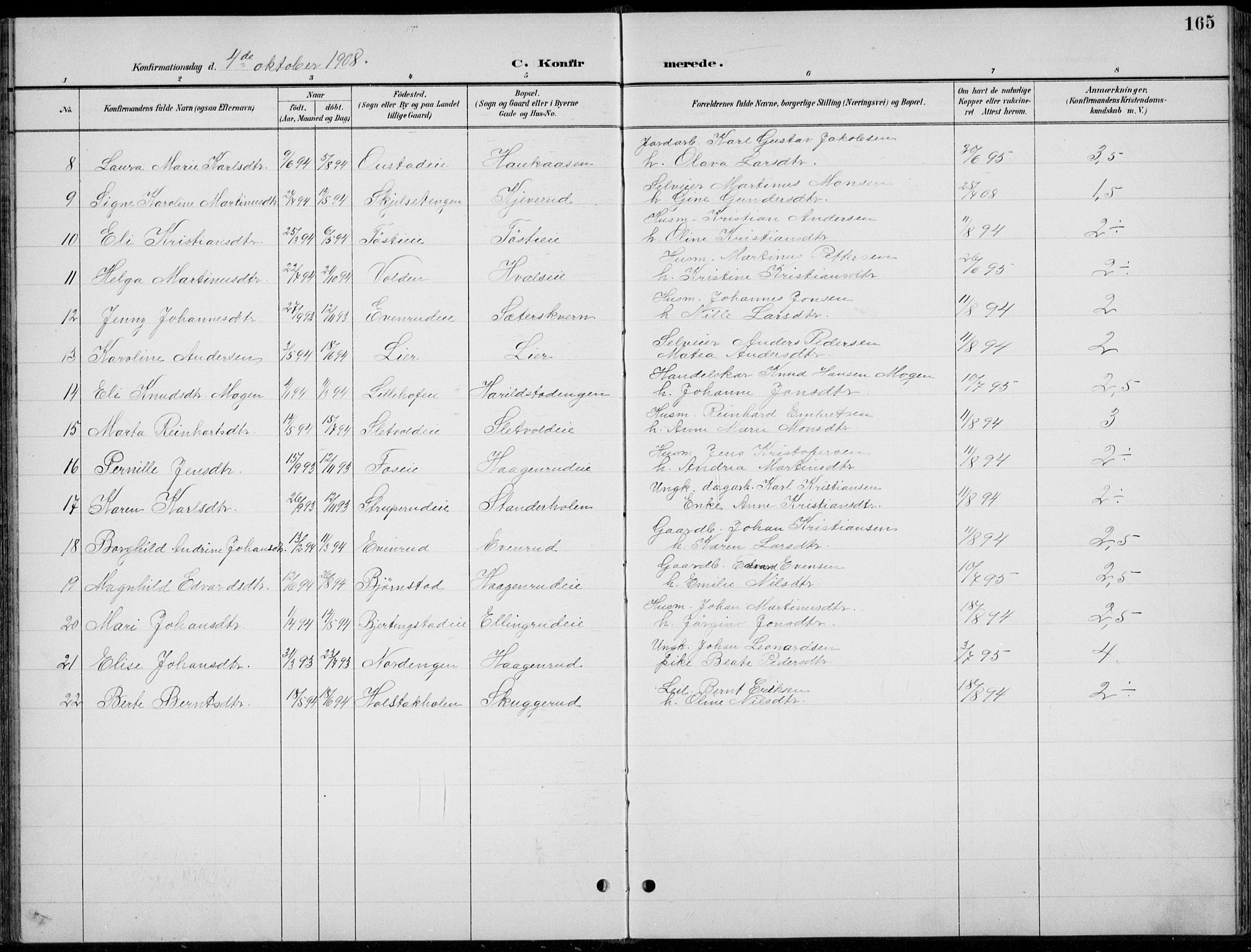 Romedal prestekontor, AV/SAH-PREST-004/L/L0013: Parish register (copy) no. 13, 1896-1937, p. 165