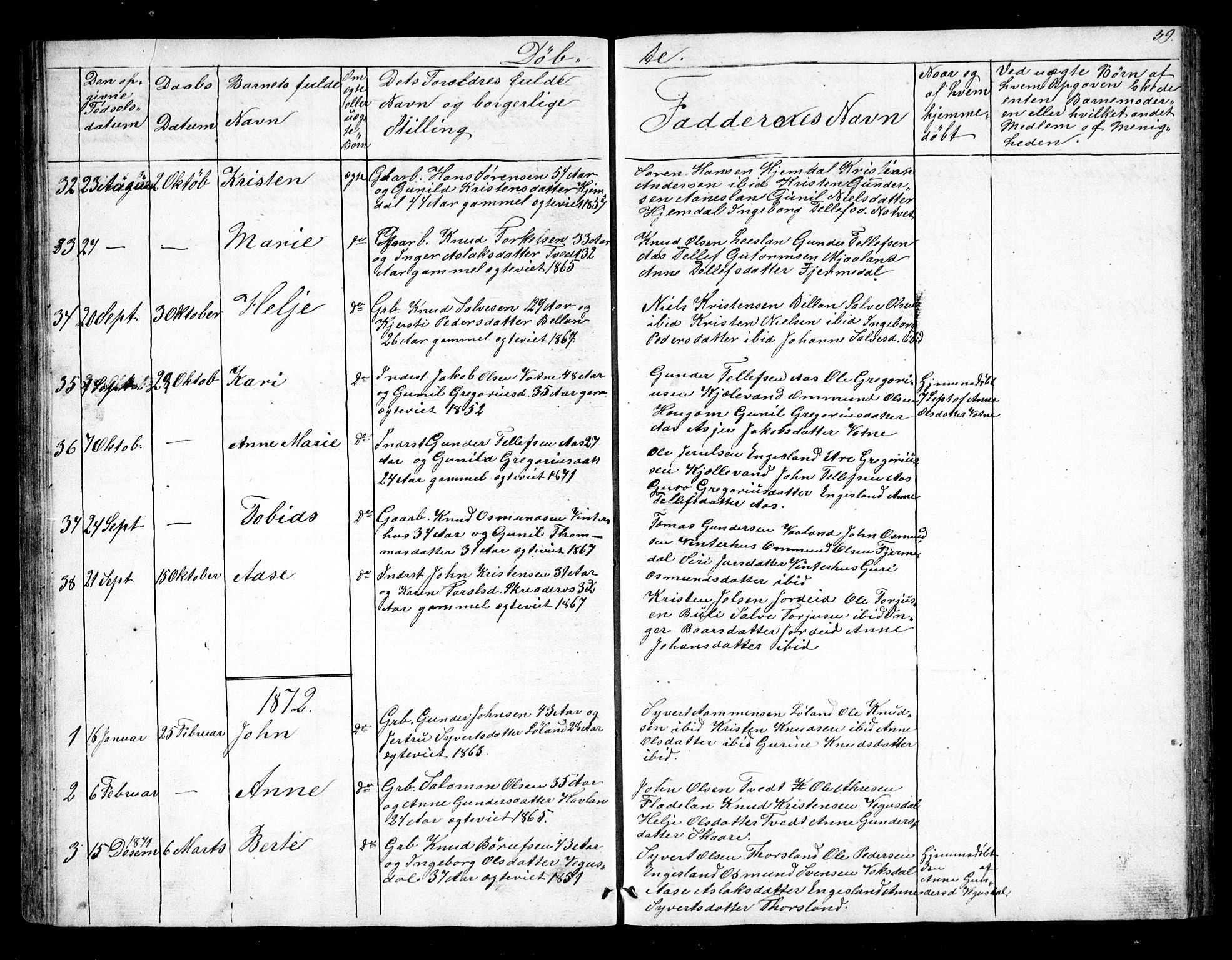 Herefoss sokneprestkontor, SAK/1111-0019/F/Fb/Fbb/L0001: Parish register (copy) no. B 1, 1849-1879, p. 39