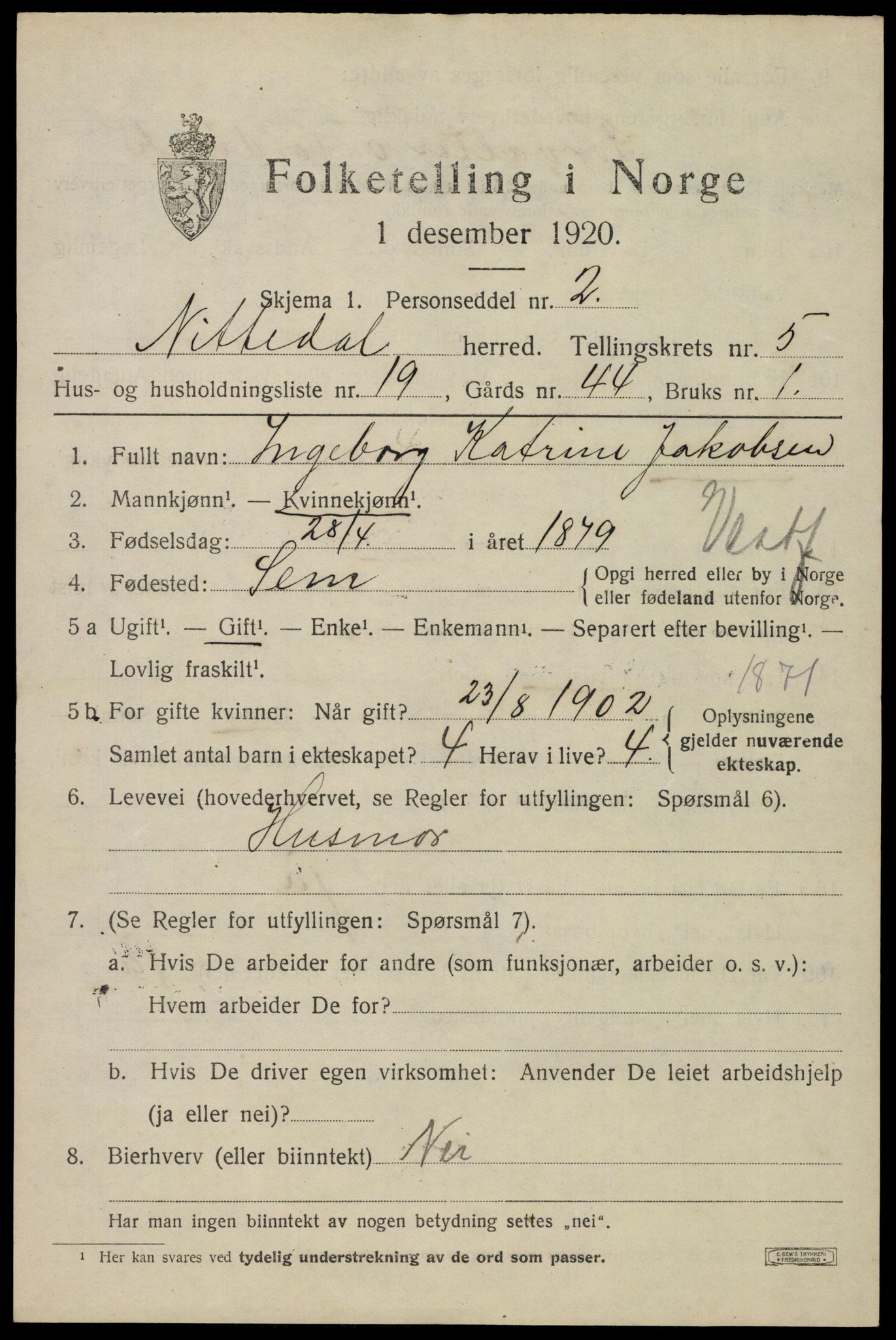 SAO, 1920 census for Nittedal, 1920, p. 6690