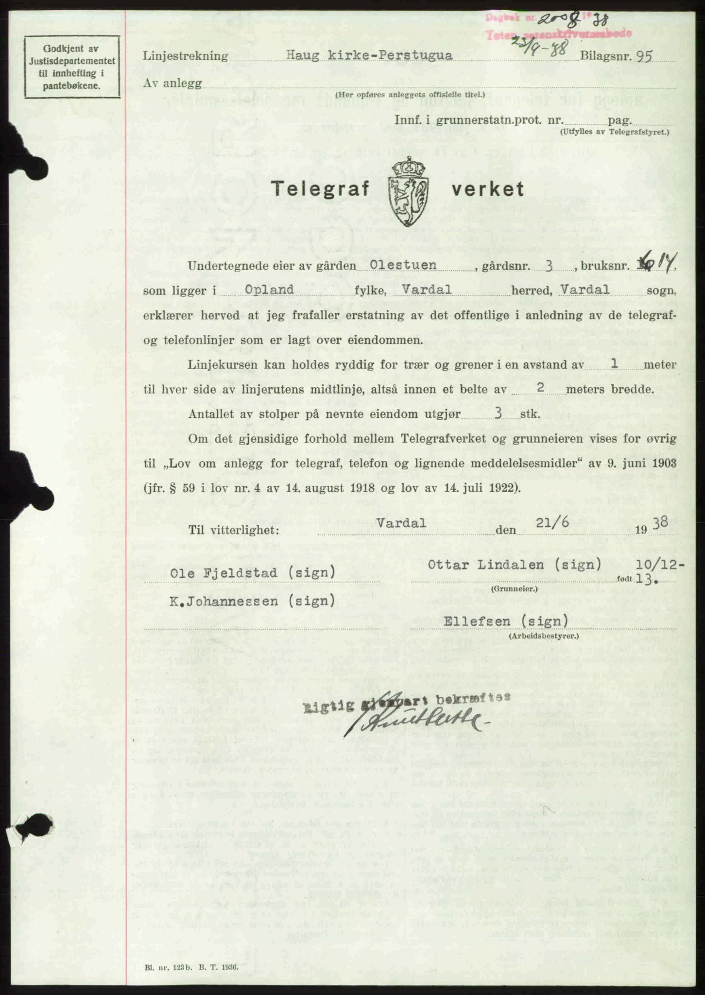 Toten tingrett, SAH/TING-006/H/Hb/Hbc/L0004: Mortgage book no. Hbc-04, 1938-1938, Diary no: : 2008/1938