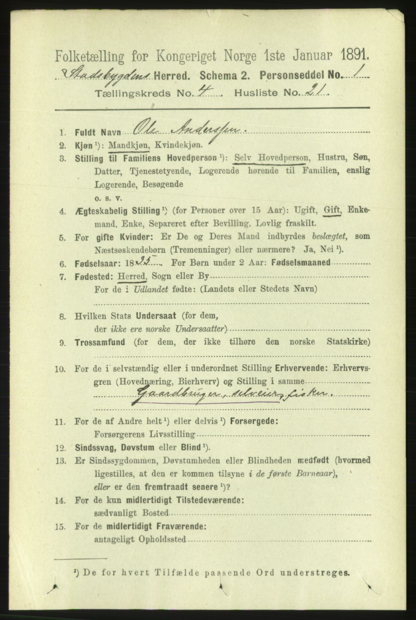 RA, 1891 census for 1625 Stadsbygd, 1891, p. 1943