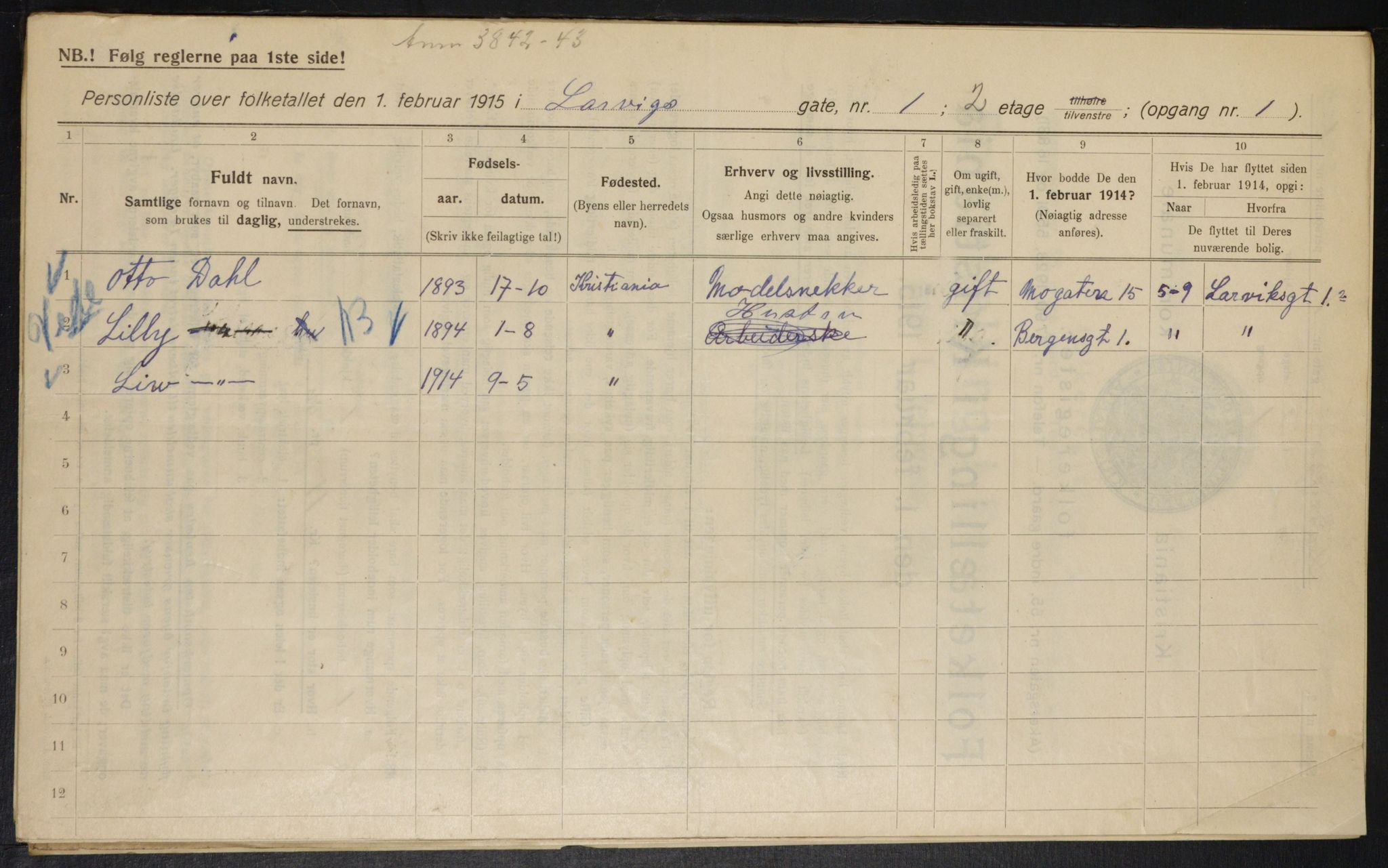 OBA, Municipal Census 1915 for Kristiania, 1915, p. 56586