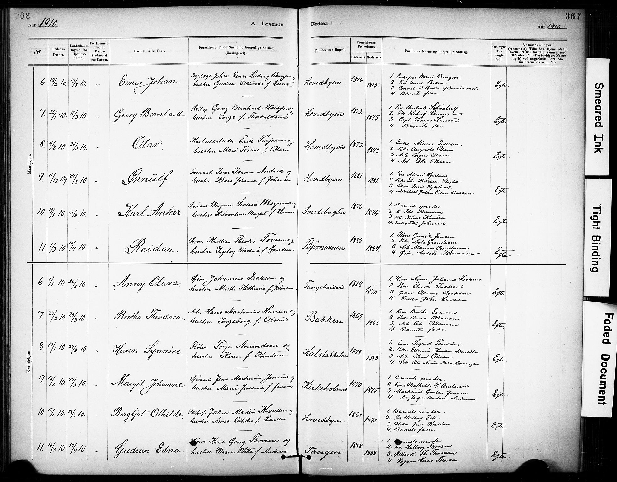 Kragerø kirkebøker, SAKO/A-278/G/Ga/L0007: Parish register (copy) no. 7, 1881-1927, p. 367