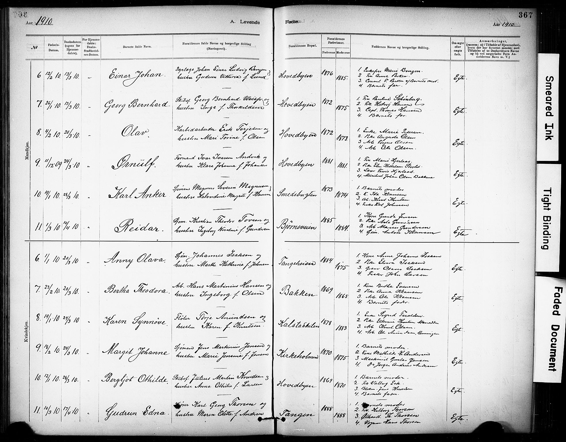 Kragerø kirkebøker, AV/SAKO-A-278/G/Ga/L0007: Parish register (copy) no. 7, 1881-1927, p. 367