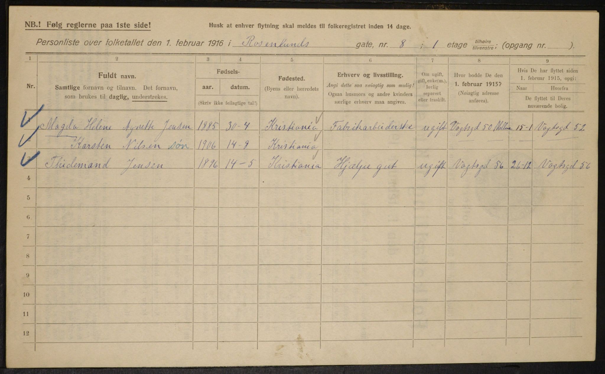 OBA, Municipal Census 1916 for Kristiania, 1916, p. 86334