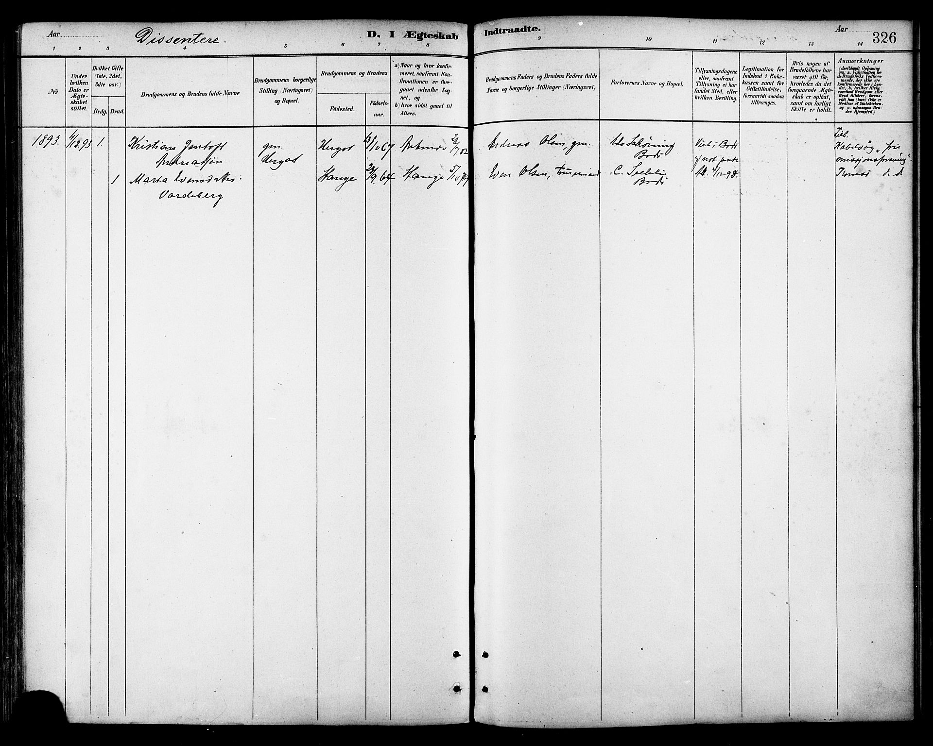 Ministerialprotokoller, klokkerbøker og fødselsregistre - Nordland, AV/SAT-A-1459/866/L0938: Parish register (official) no. 866A01, 1879-1893, p. 326