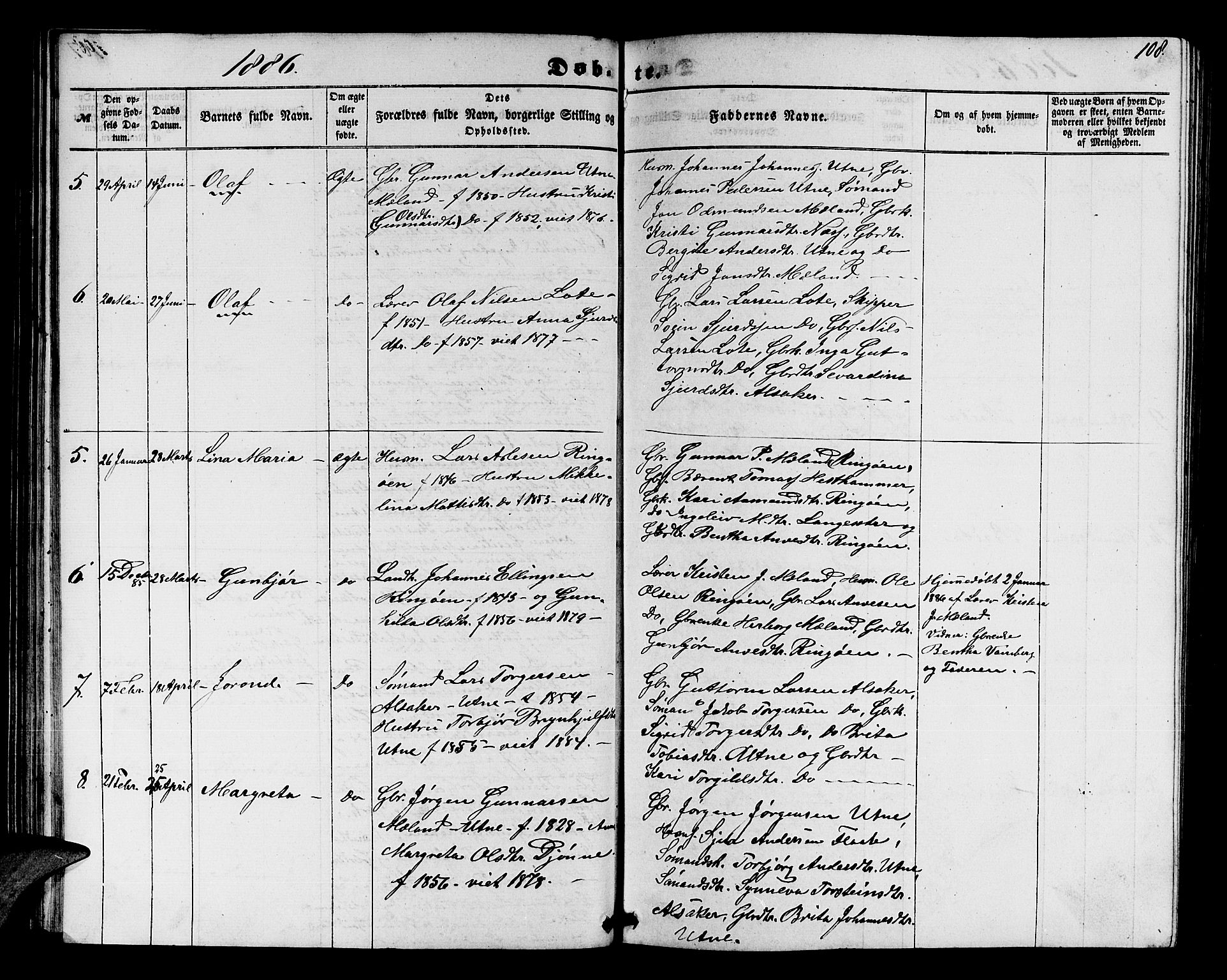 Ullensvang sokneprestembete, SAB/A-78701/H/Hab: Parish register (copy) no. E 6, 1857-1886, p. 108