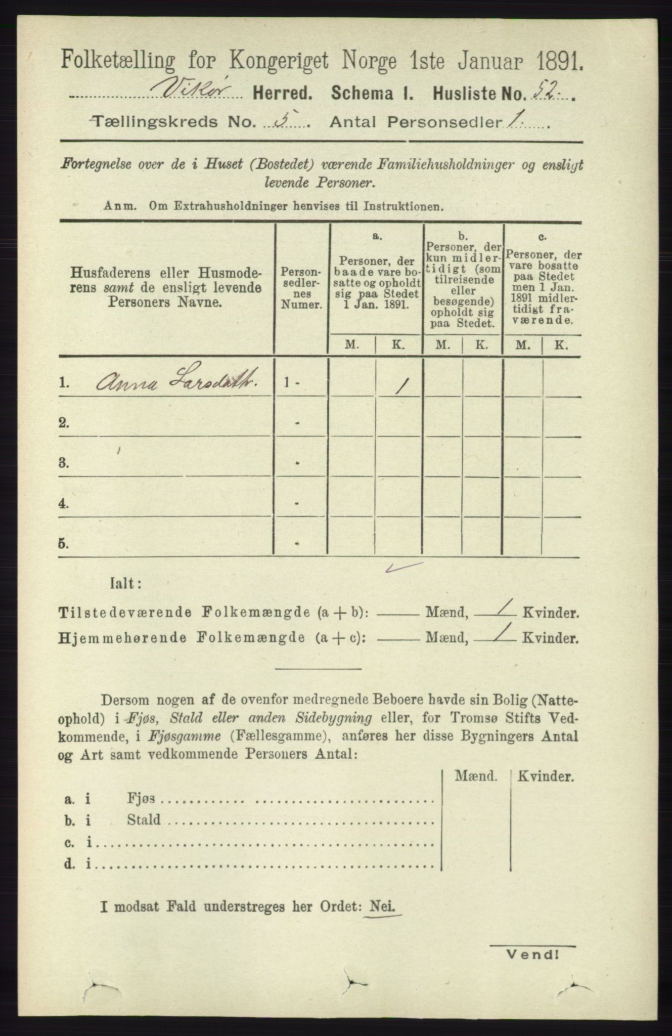 RA, 1891 census for 1238 Vikør, 1891, p. 1409