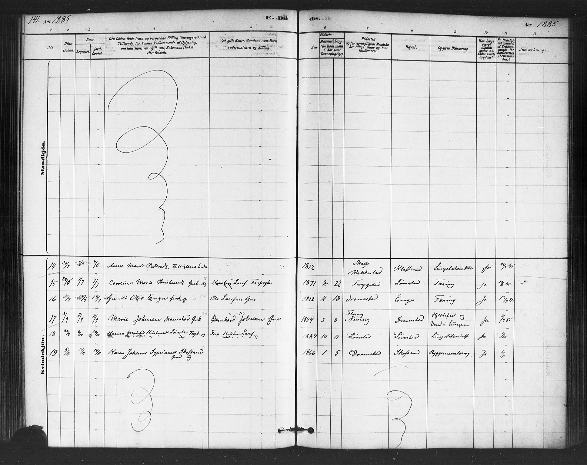 Trøgstad prestekontor Kirkebøker, SAO/A-10925/F/Fb/L0001: Parish register (official) no. II 1, 1878-1902, p. 141