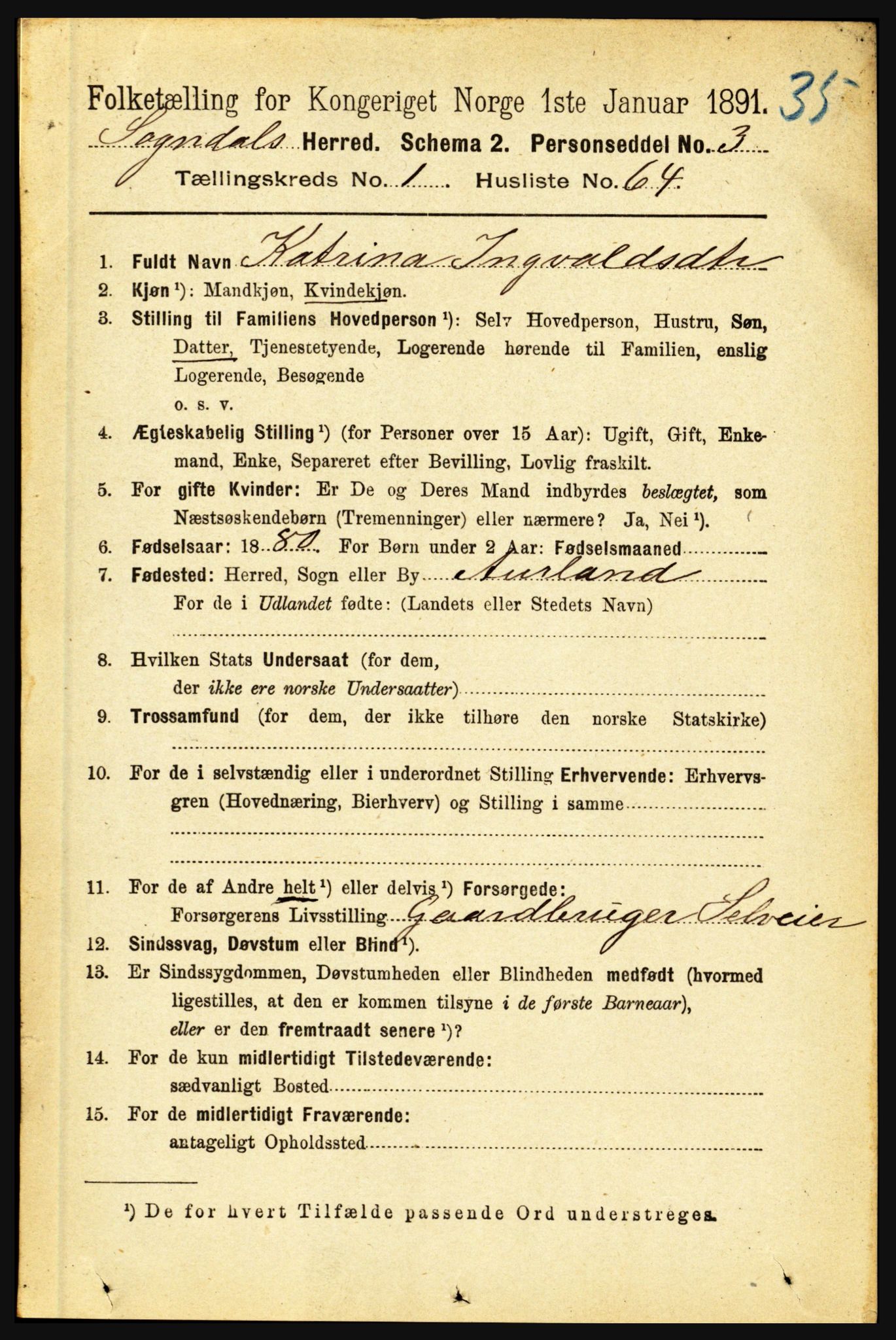 RA, 1891 census for 1420 Sogndal, 1891, p. 429