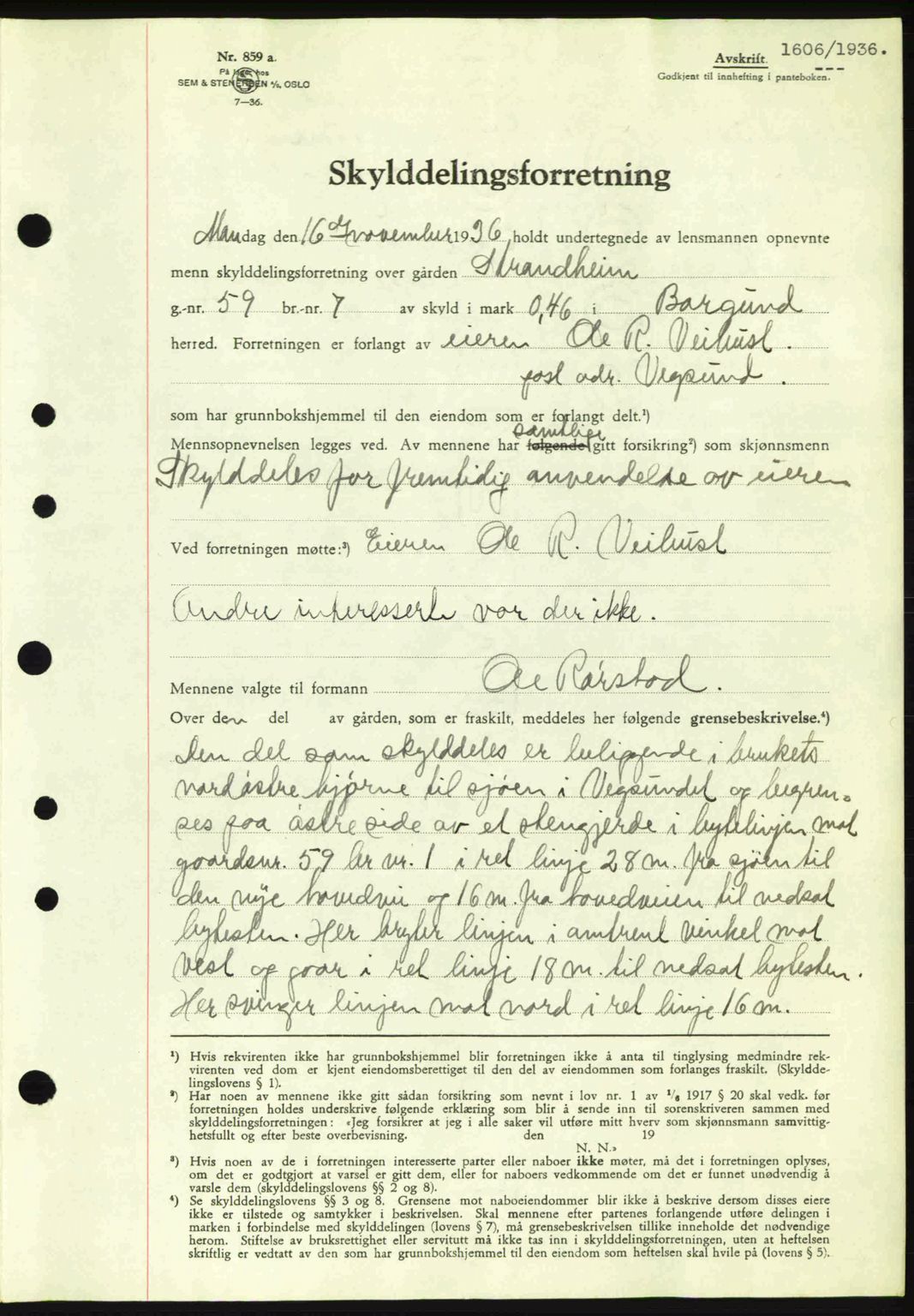 Nordre Sunnmøre sorenskriveri, AV/SAT-A-0006/1/2/2C/2Ca: Mortgage book no. A2, 1936-1937, Diary no: : 1606/1936