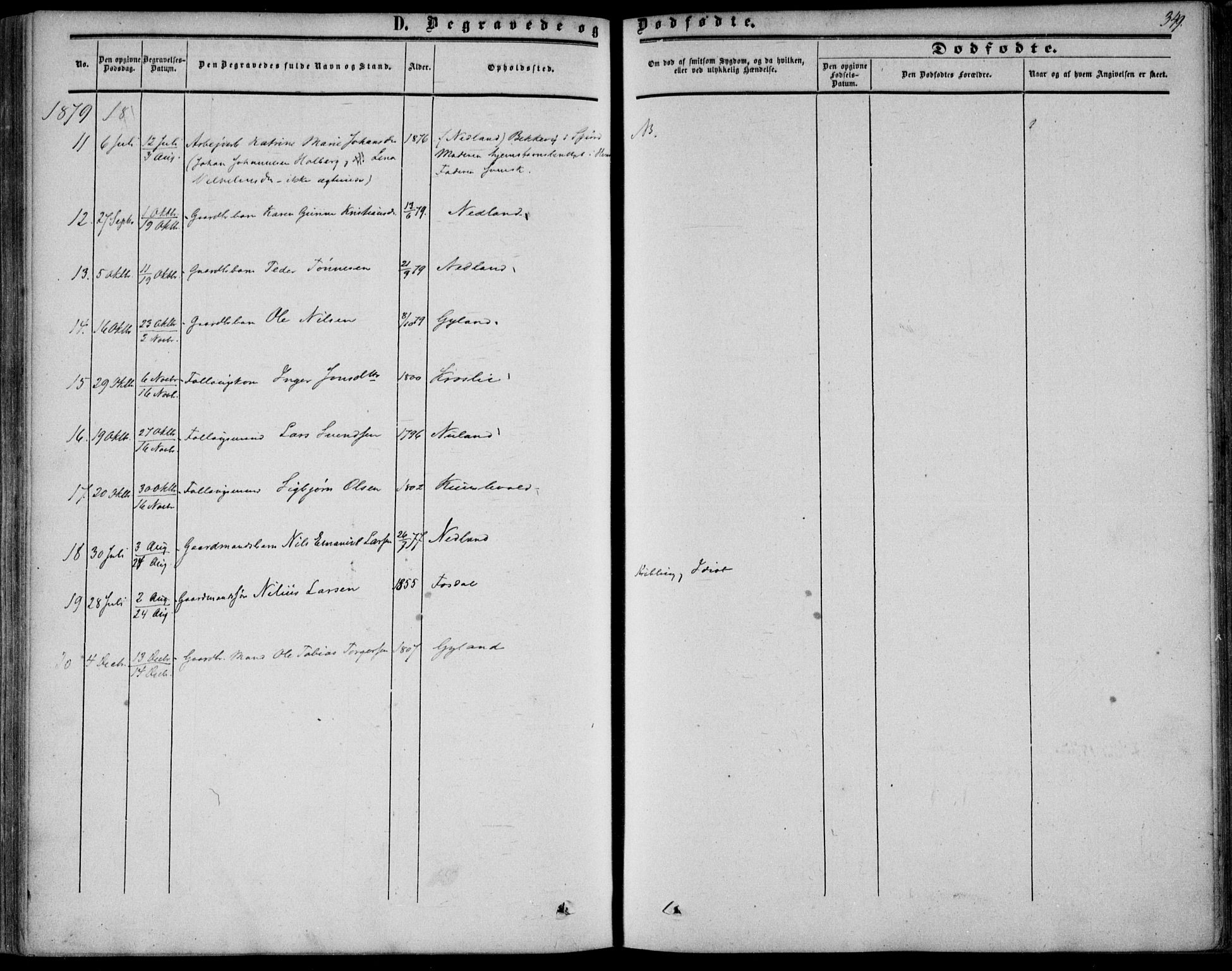 Bakke sokneprestkontor, AV/SAK-1111-0002/F/Fa/Fab/L0002: Parish register (official) no. A 2, 1855-1884, p. 349