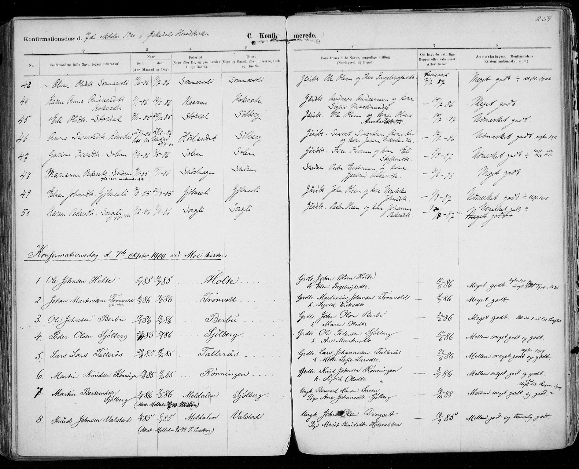 Ministerialprotokoller, klokkerbøker og fødselsregistre - Sør-Trøndelag, AV/SAT-A-1456/668/L0811: Parish register (official) no. 668A11, 1894-1913, p. 259