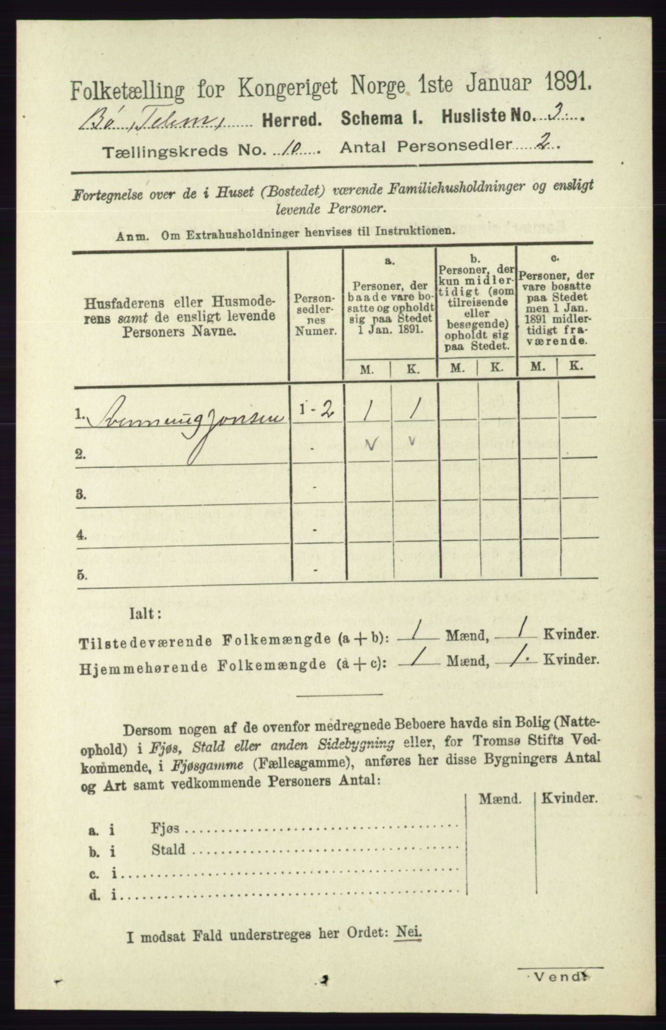 RA, 1891 census for 0821 Bø, 1891, p. 3163