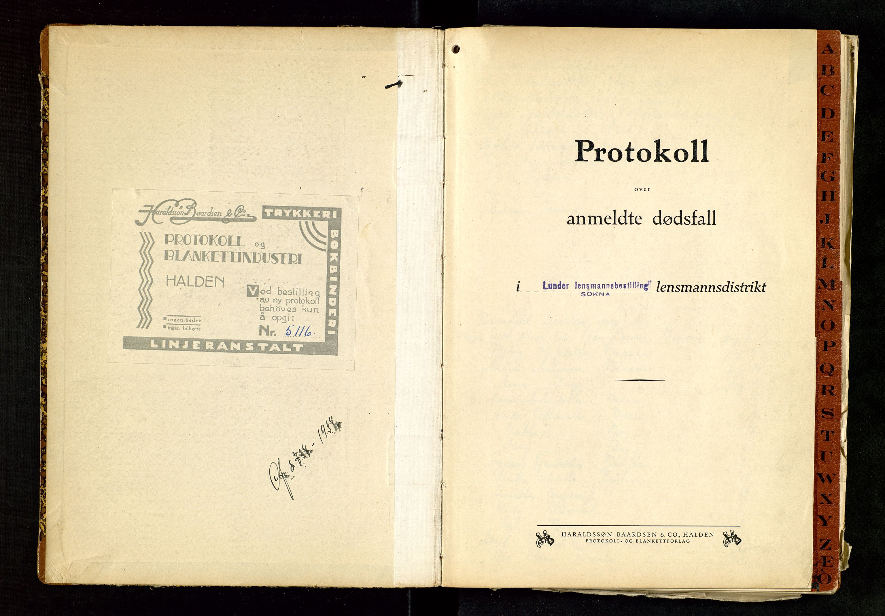 Lunder lensmannskontor, SAKO/A-619/H/Ha/L0003: Dødsanmeldelsesprotokoll, 1937-1954