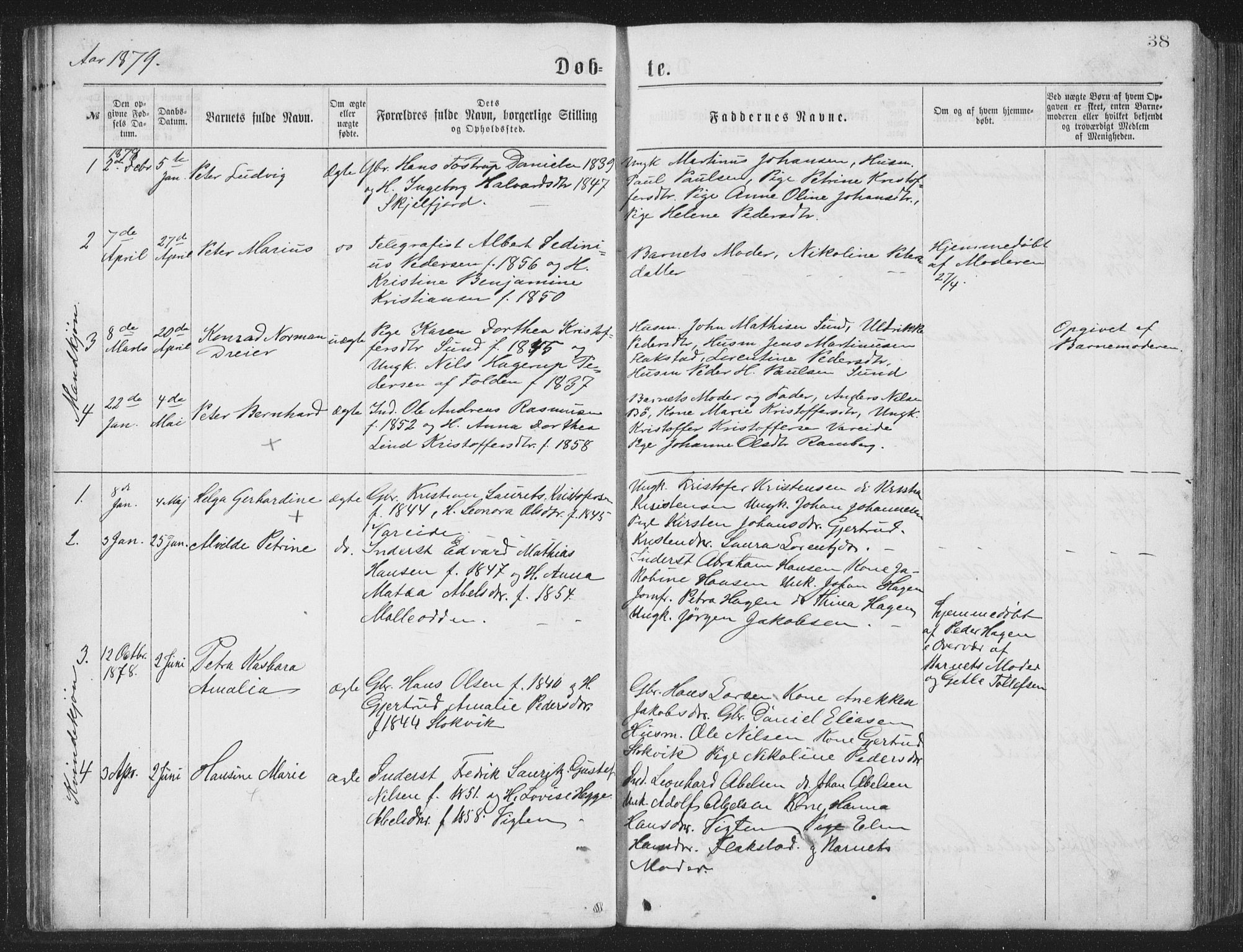 Ministerialprotokoller, klokkerbøker og fødselsregistre - Nordland, SAT/A-1459/885/L1213: Parish register (copy) no. 885C02, 1874-1892, p. 38
