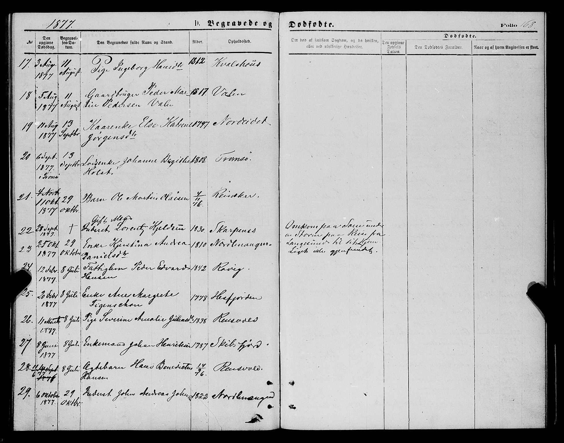 Karlsøy sokneprestembete, AV/SATØ-S-1299/H/Ha/Haa/L0005kirke: Parish register (official) no. 5, 1872-1878, p. 168