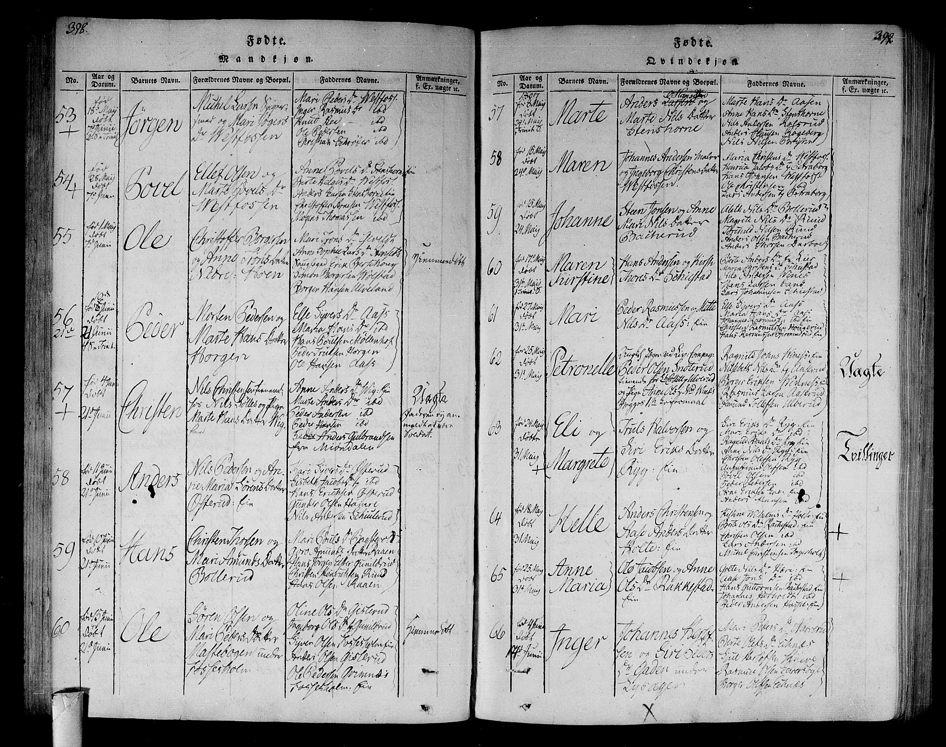 Eiker kirkebøker, AV/SAKO-A-4/F/Fa/L0010: Parish register (official) no. I 10, 1806-1815, p. 398-399