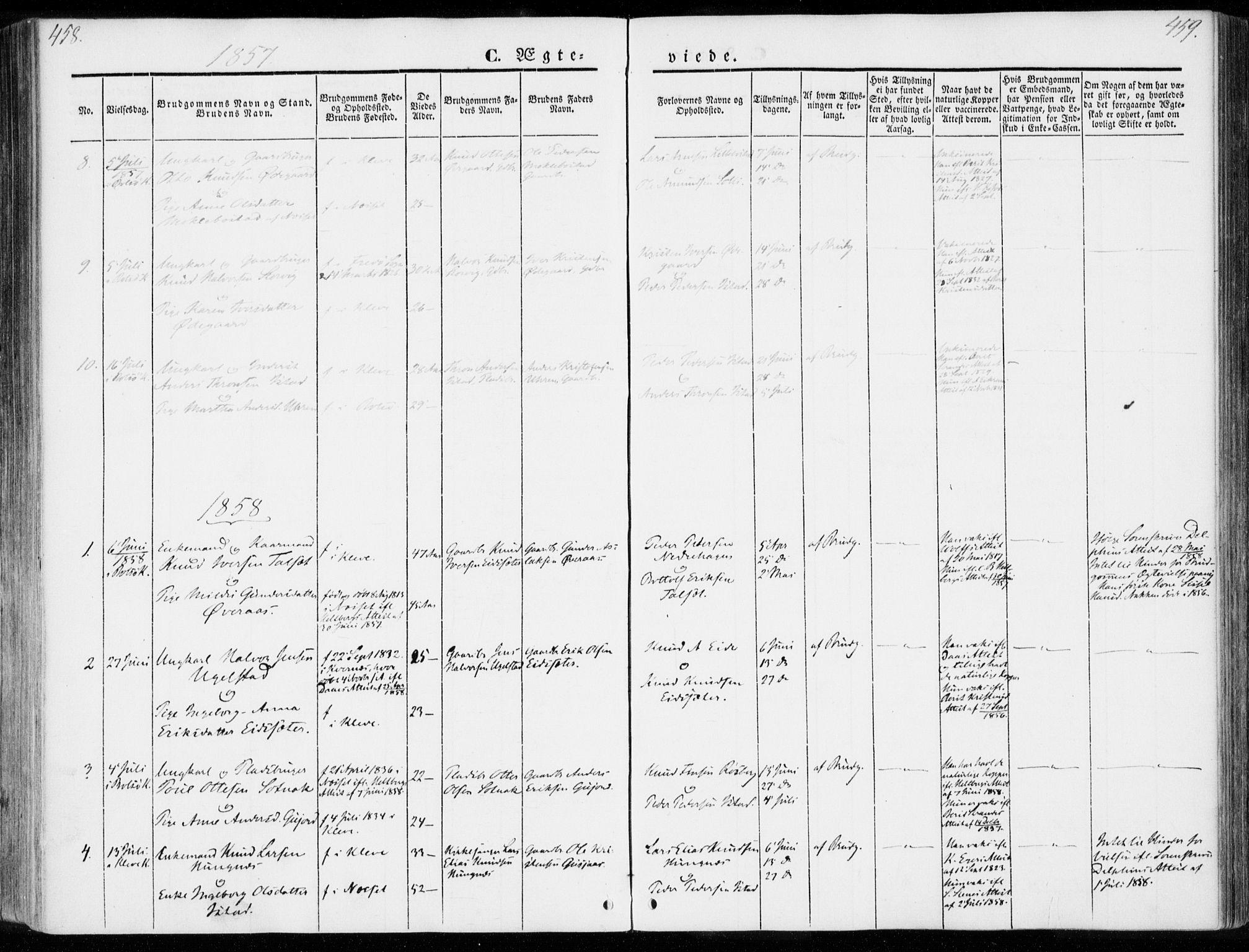 Ministerialprotokoller, klokkerbøker og fødselsregistre - Møre og Romsdal, SAT/A-1454/557/L0680: Parish register (official) no. 557A02, 1843-1869, p. 458-459