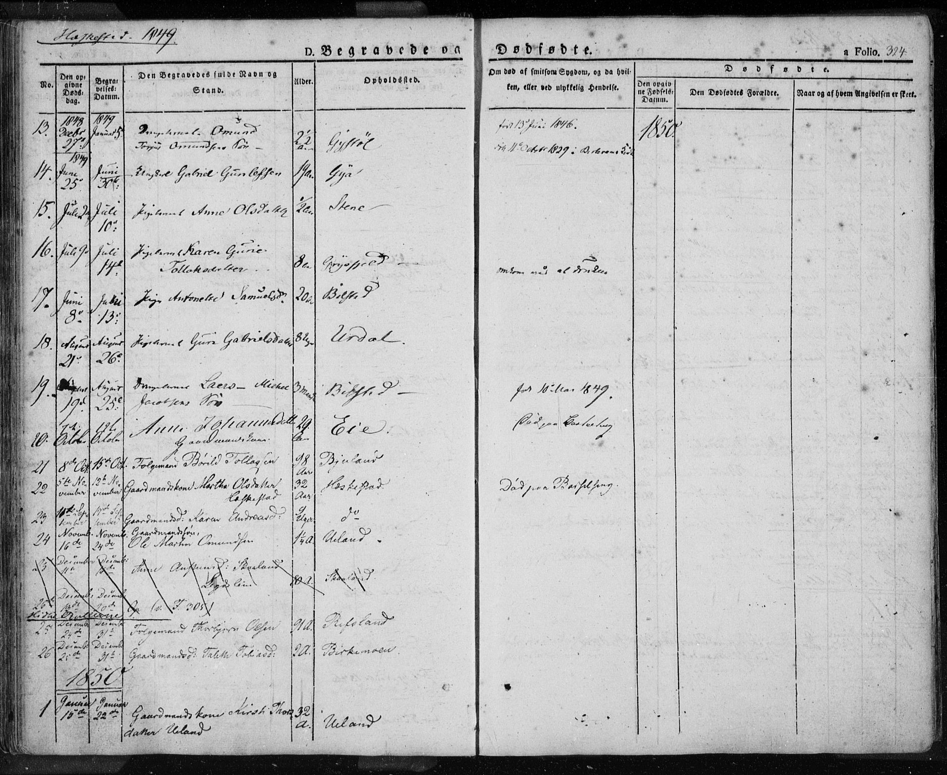 Lund sokneprestkontor, AV/SAST-A-101809/S06/L0008: Parish register (official) no. A 7.2, 1833-1854, p. 324