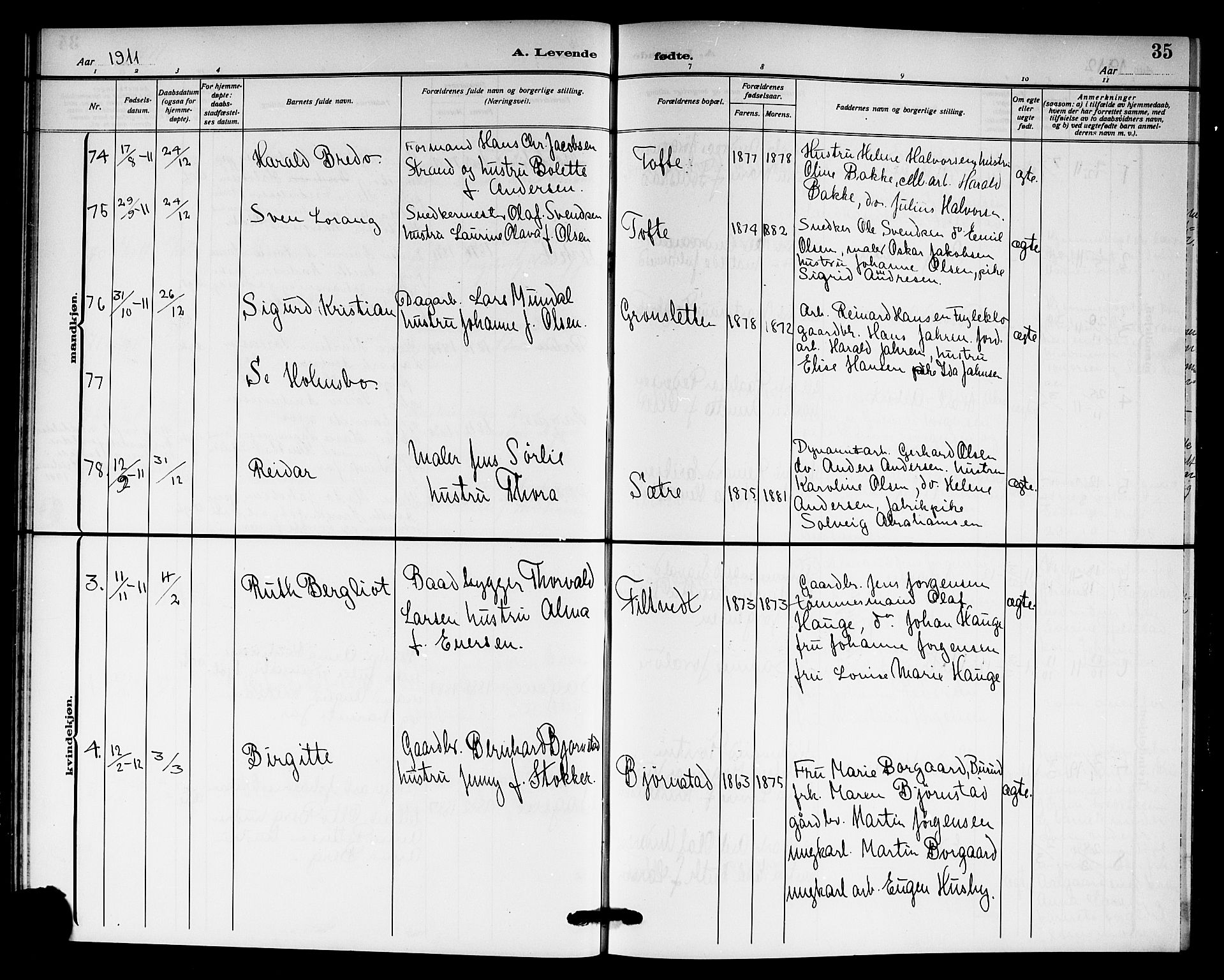 Hurum kirkebøker, AV/SAKO-A-229/G/Ga/L0005: Parish register (copy) no. I 5, 1908-1922, p. 35