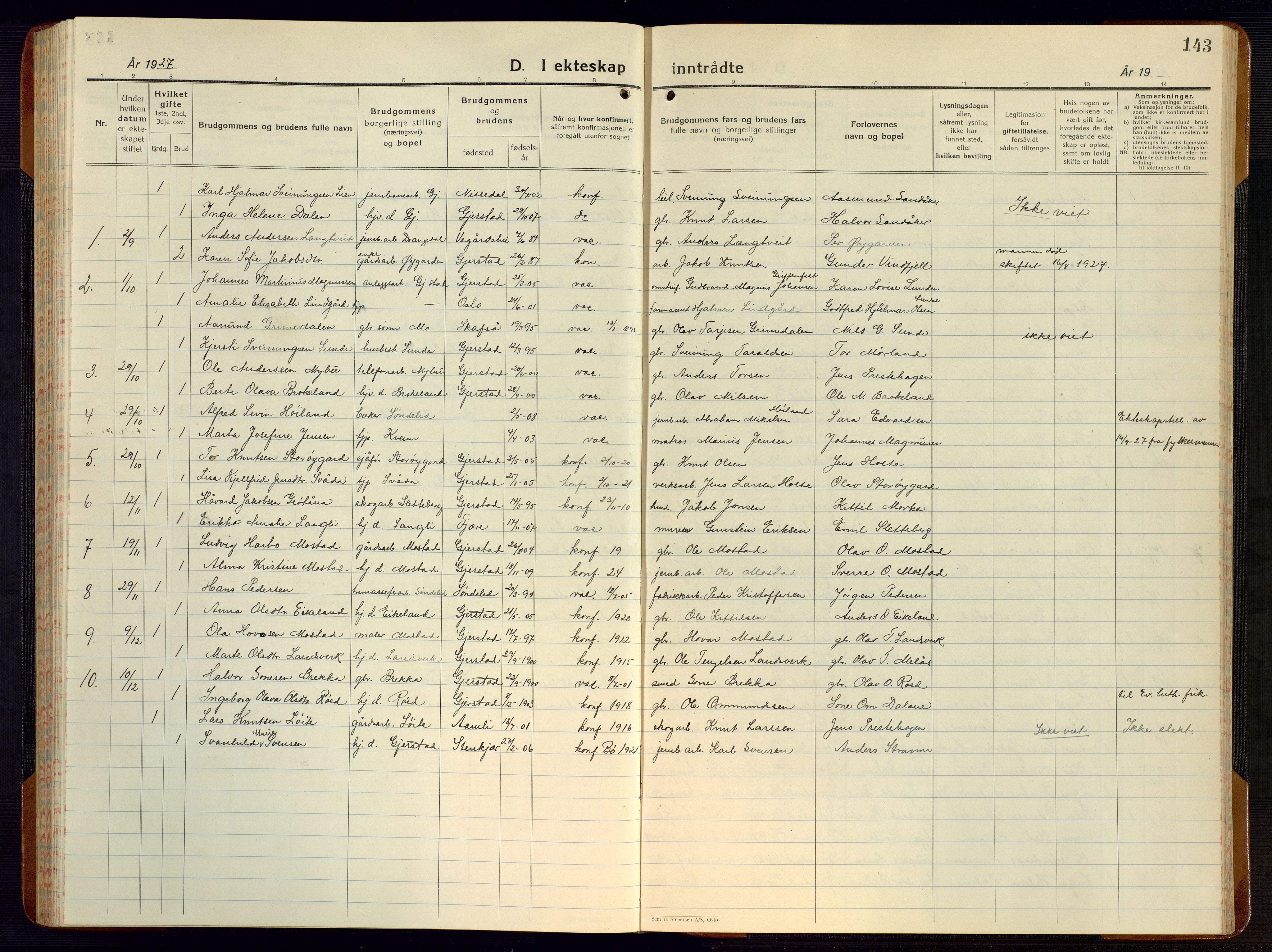 Gjerstad sokneprestkontor, AV/SAK-1111-0014/F/Fb/Fba/L0009: Parish register (copy) no. B 9, 1925-1946, p. 143