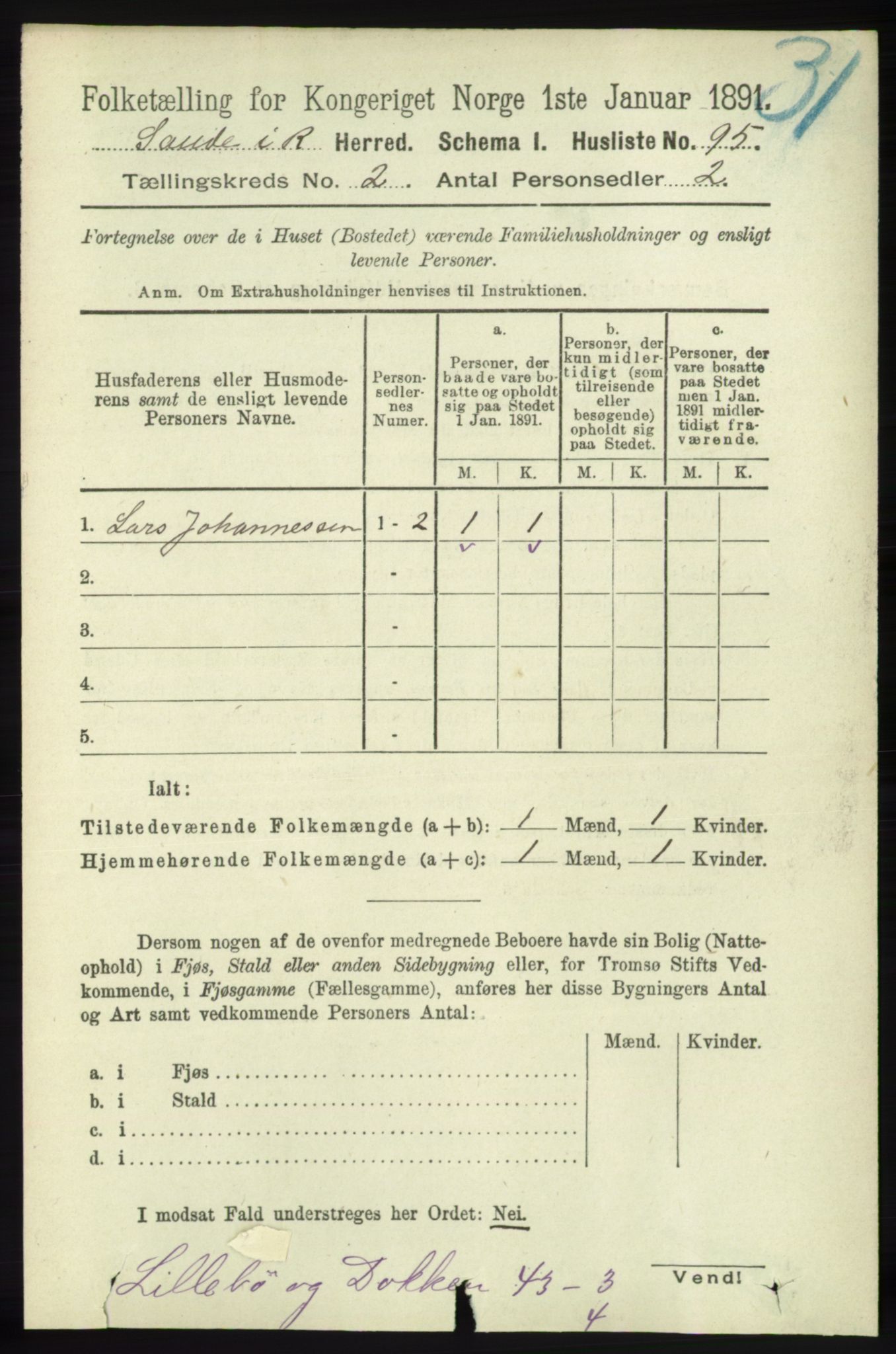 RA, 1891 census for 1135 Sauda, 1891, p. 619