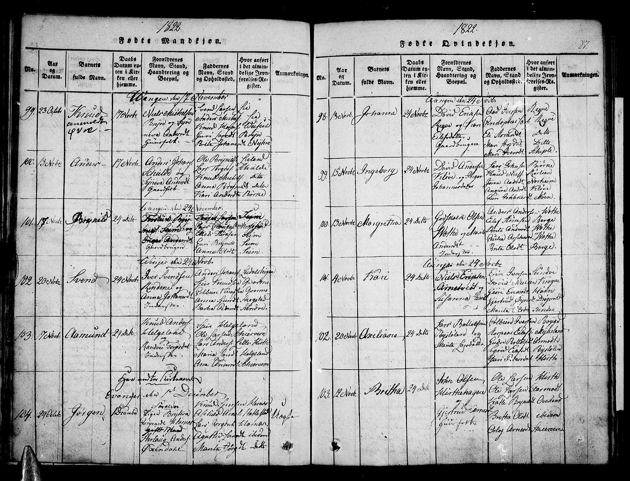 Voss sokneprestembete, AV/SAB-A-79001/H/Haa: Parish register (official) no. A 11, 1816-1827, p. 87