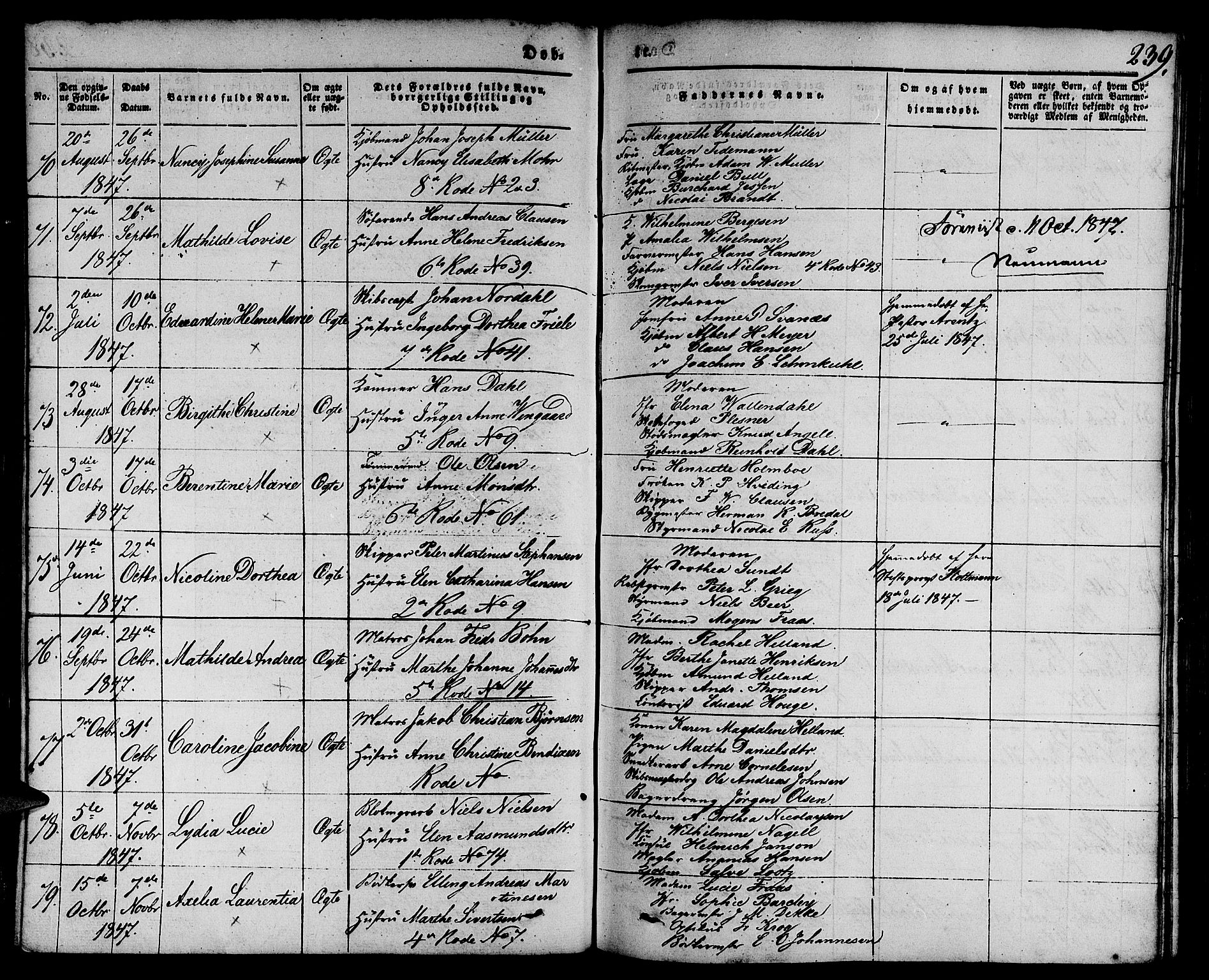 Nykirken Sokneprestembete, SAB/A-77101/H/Hab: Parish register (copy) no. B 1, 1842-1858, p. 239