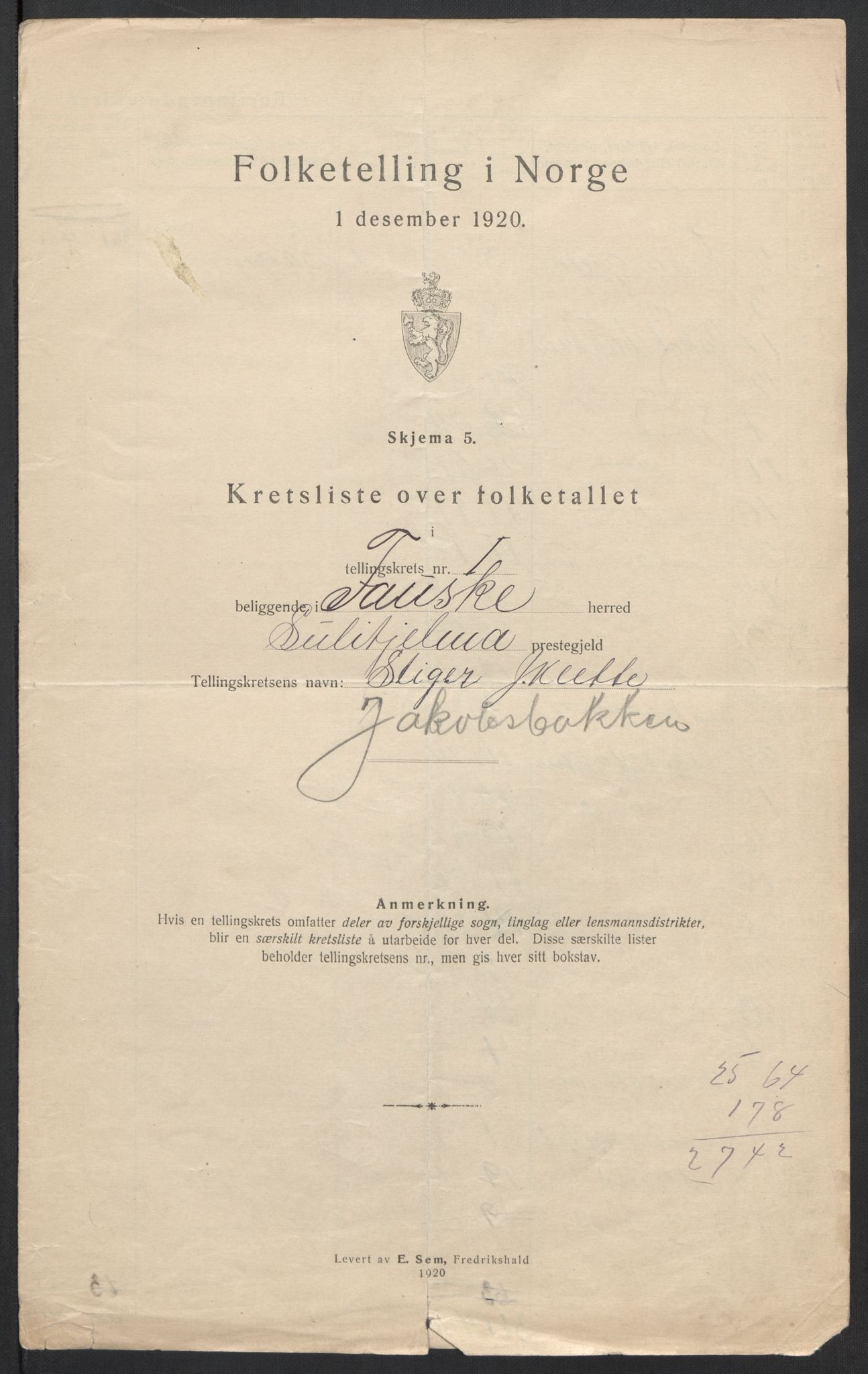 SAT, 1920 census for Fauske, 1920, p. 6