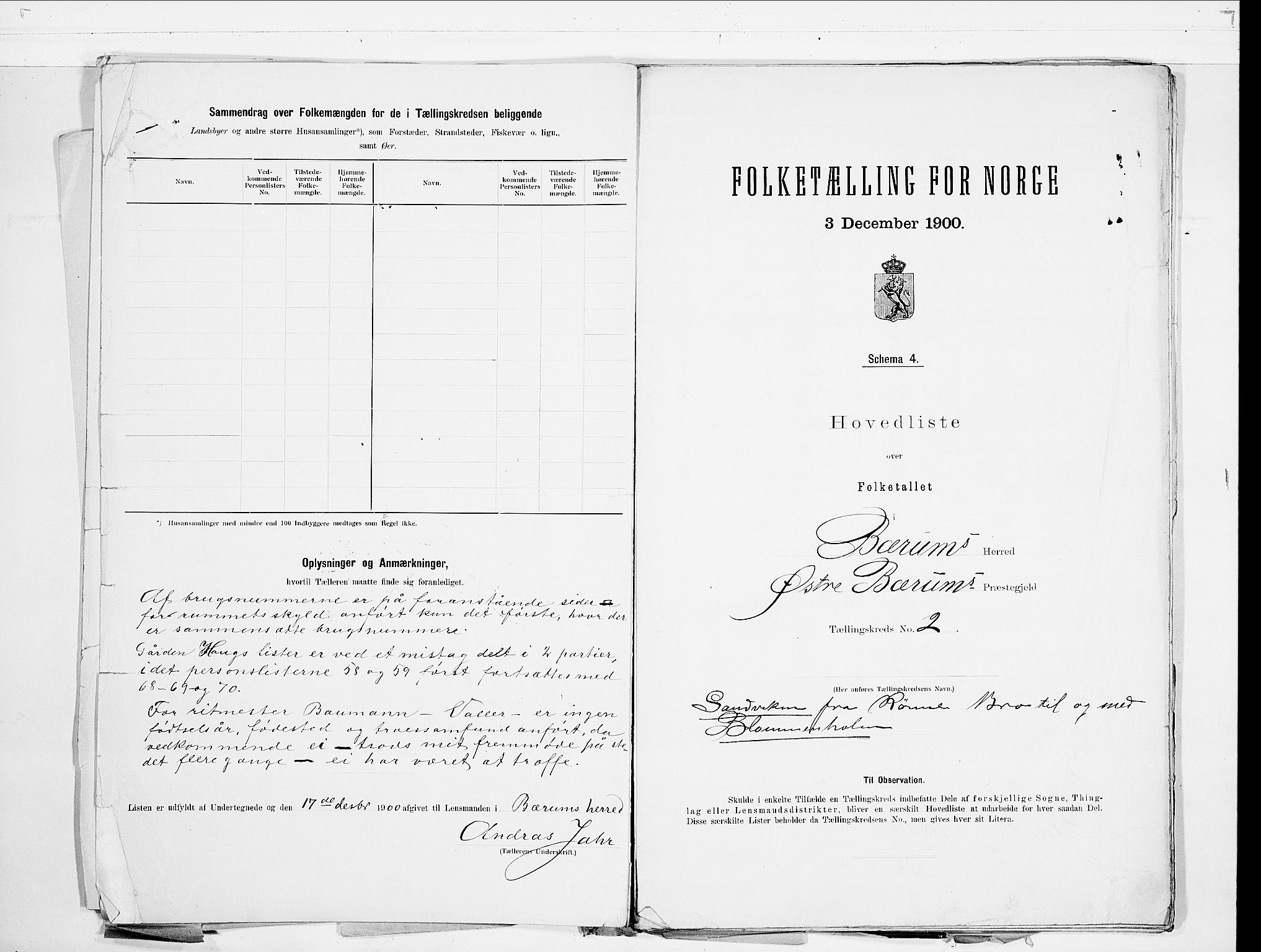 SAO, 1900 census for Bærum, 1900, p. 6