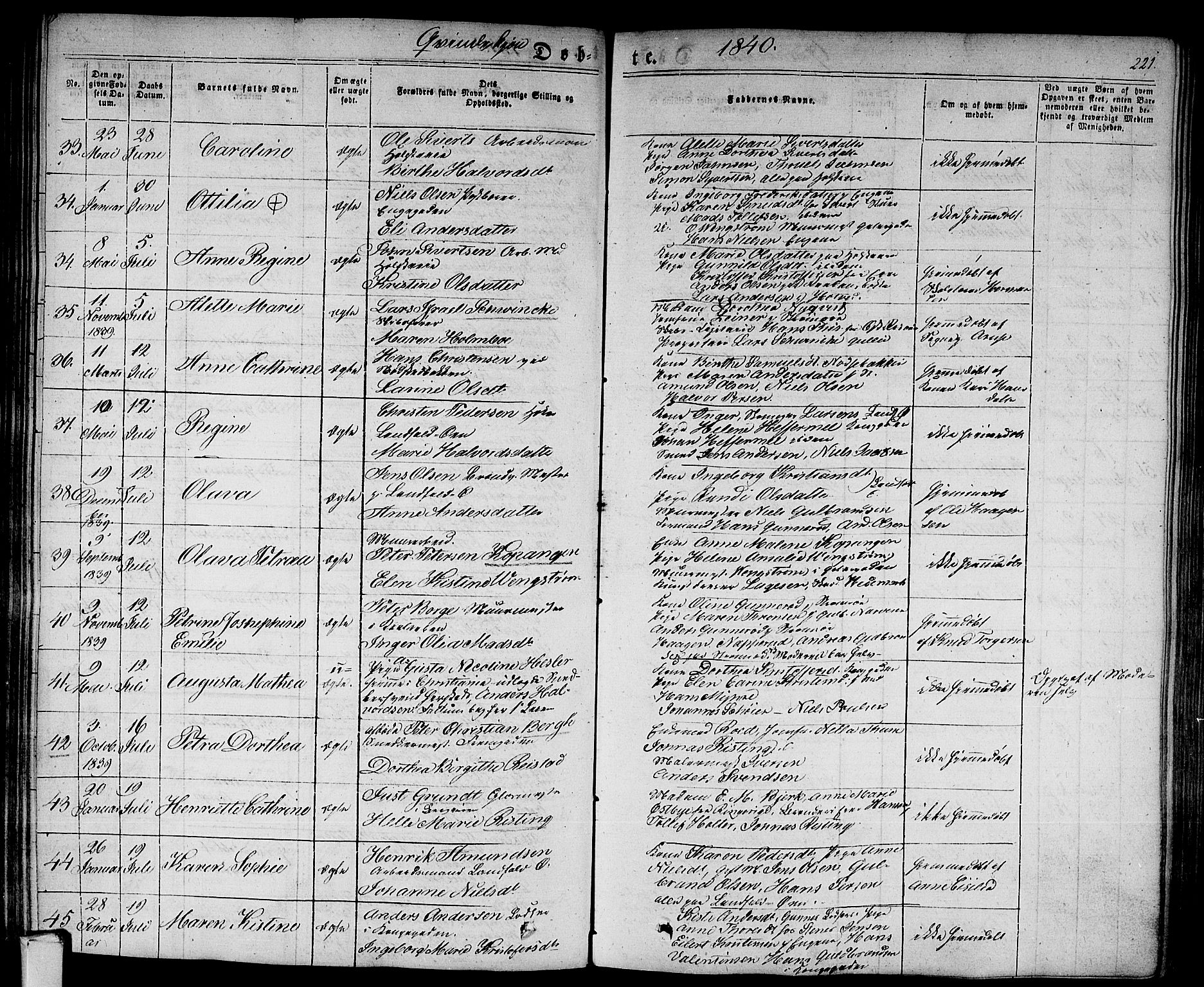 Bragernes kirkebøker, AV/SAKO-A-6/F/Fb/L0001: Parish register (official) no. II 1, 1830-1847, p. 221