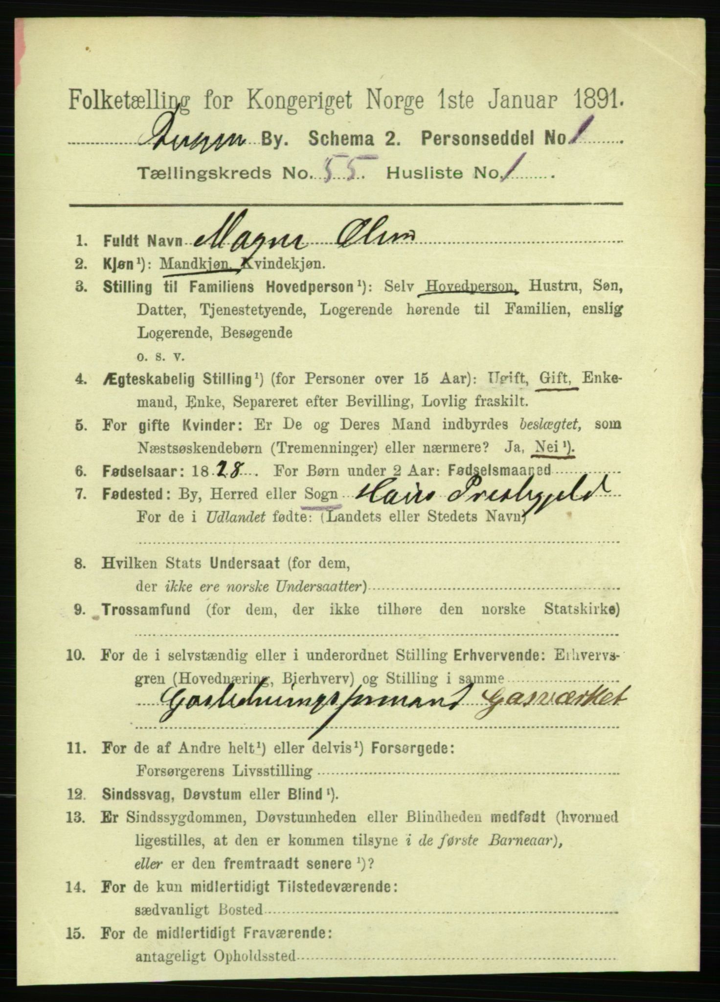 RA, 1891 Census for 1301 Bergen, 1891, p. 63708