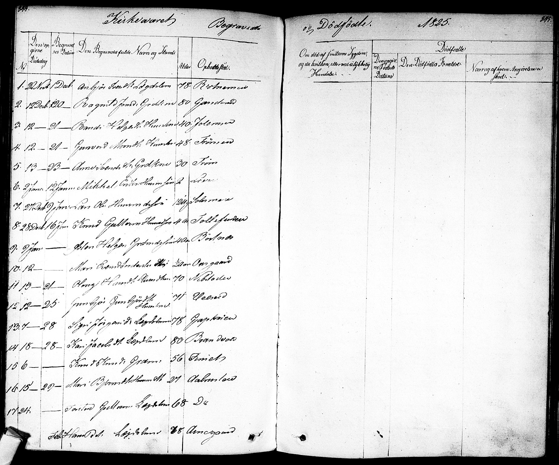 Nes kirkebøker, SAKO/A-236/F/Fa/L0008: Parish register (official) no. 8, 1824-1834, p. 844-845