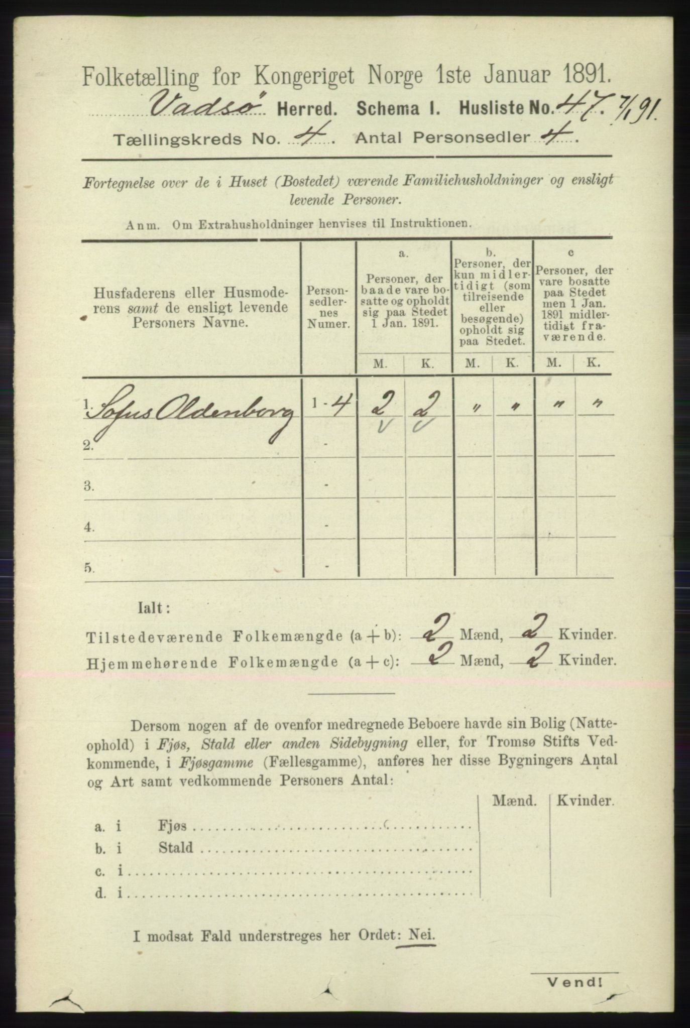 RA, 1891 census for 2029 Vadsø, 1891, p. 1190