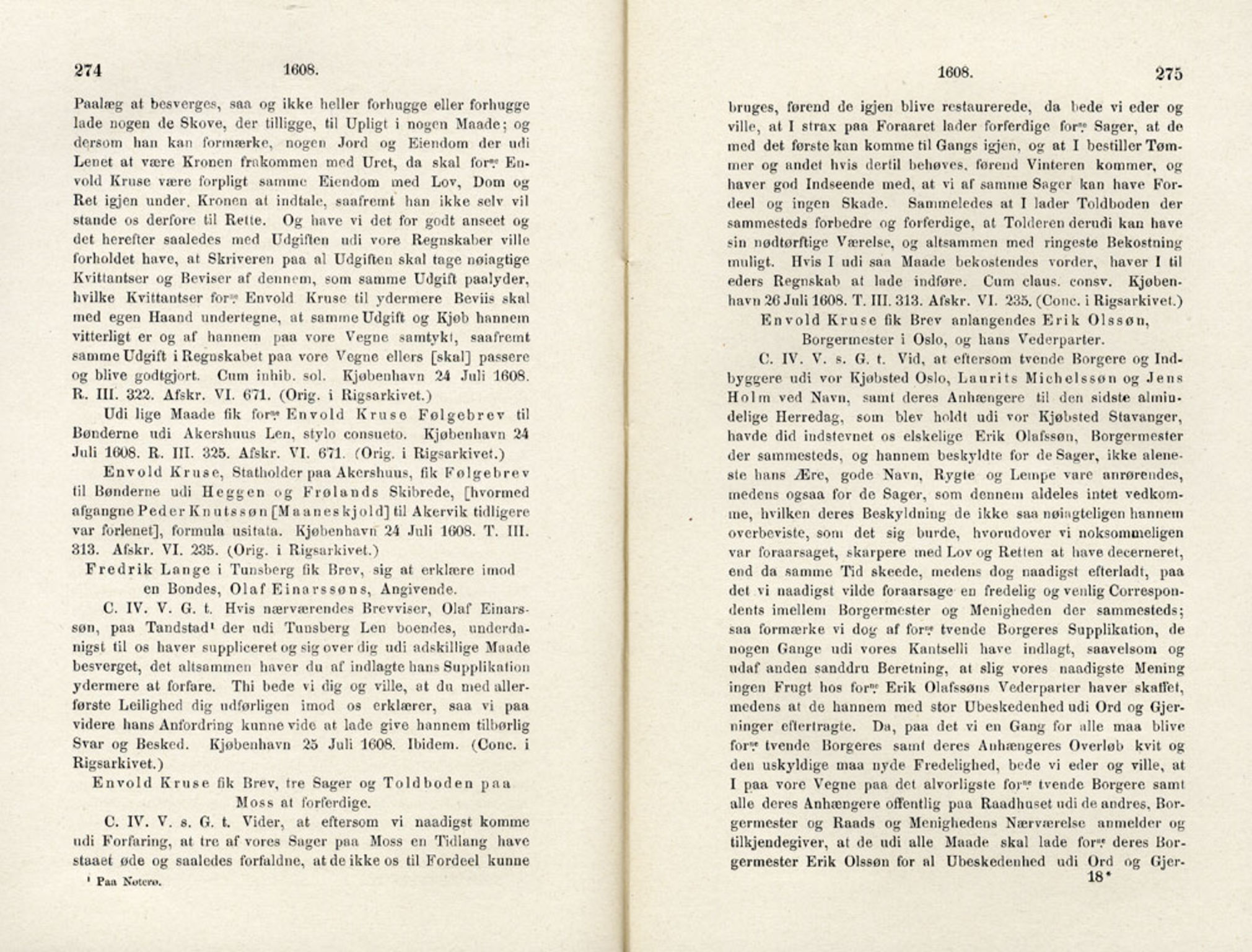 Publikasjoner utgitt av Det Norske Historiske Kildeskriftfond, PUBL/-/-/-: Norske Rigs-Registranter, bind 4, 1603-1618, p. 274-275