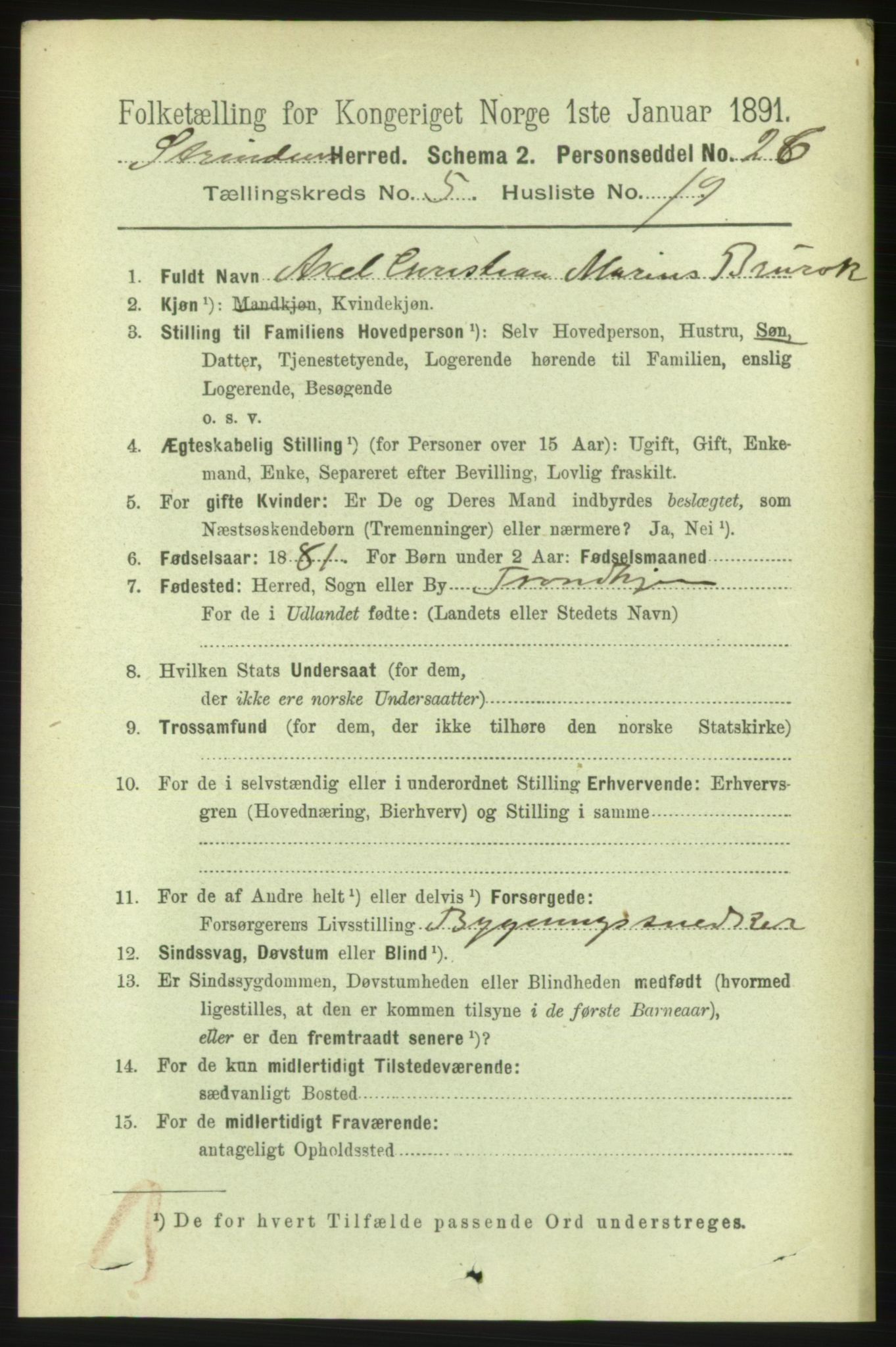 RA, 1891 census for 1660 Strinda, 1891, p. 4572