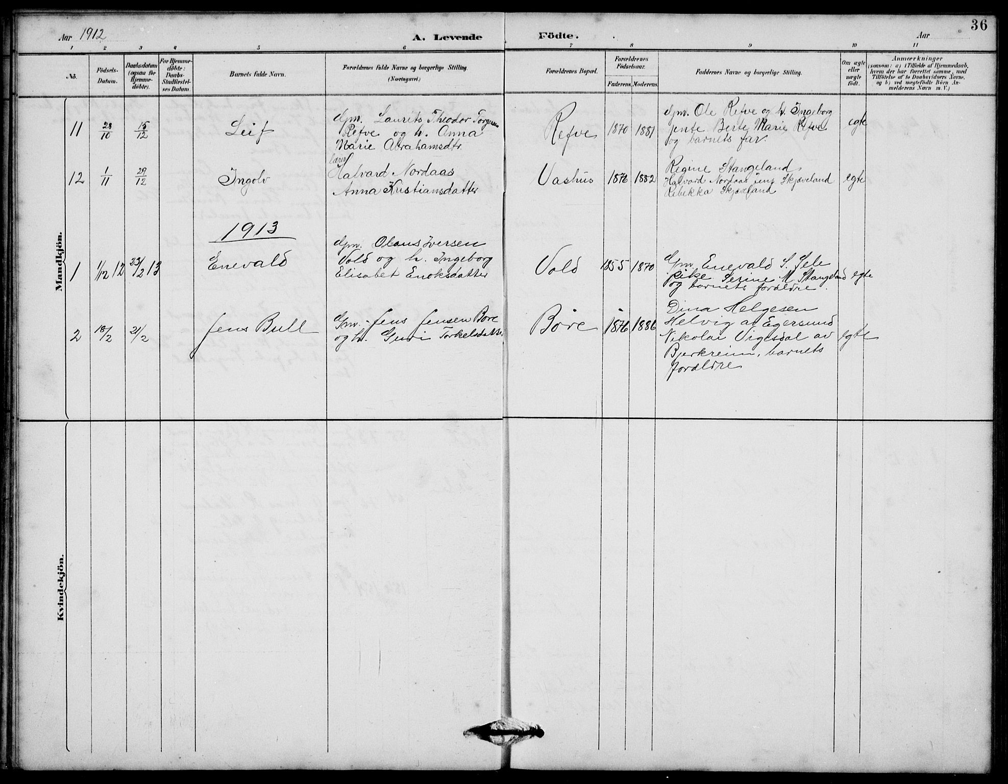 Klepp sokneprestkontor, AV/SAST-A-101803/001/3/30BB/L0006: Parish register (copy) no. B 6, 1889-1936, p. 36